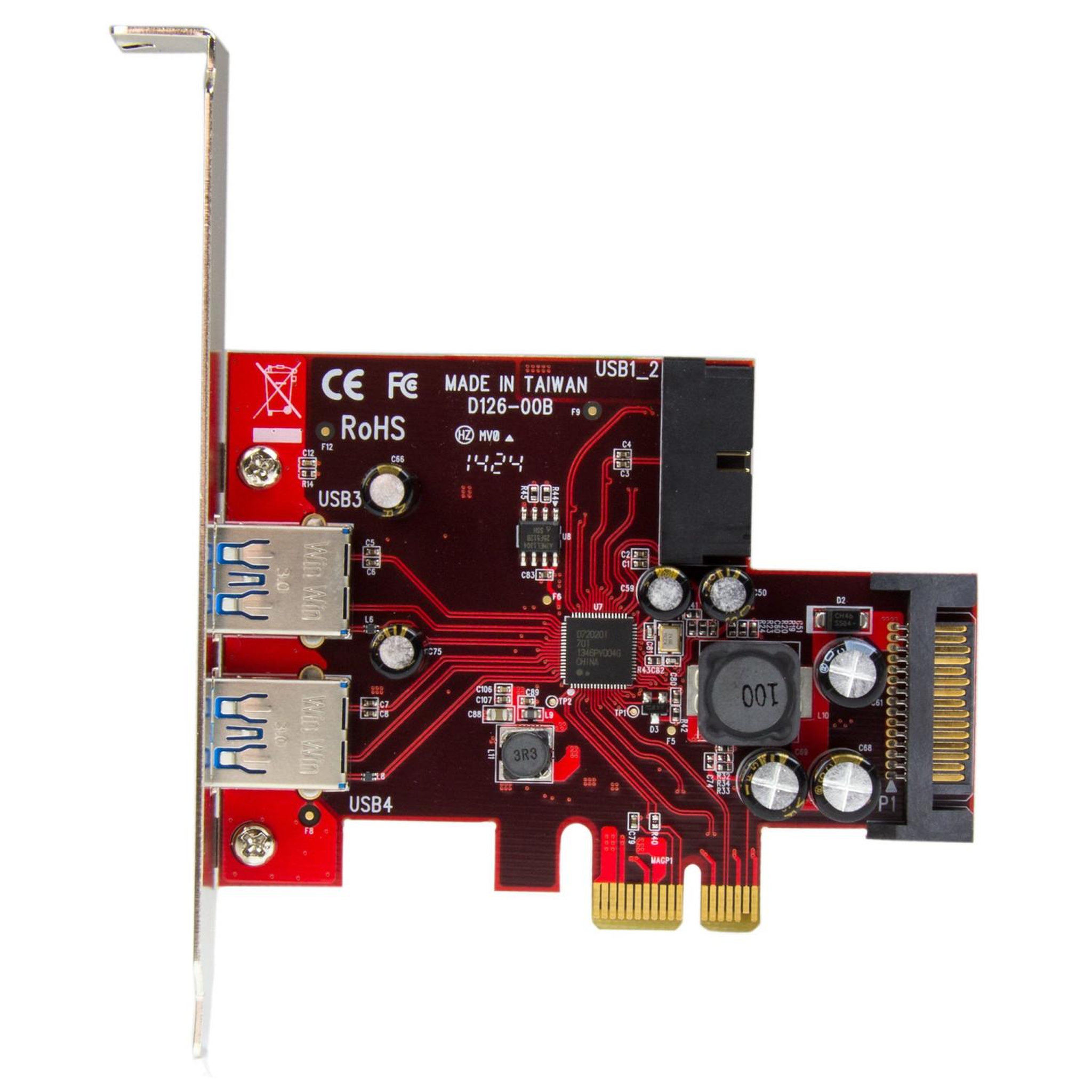 Voir la diapositive 3 : Startech StarTech.com Carte contrôleur PCI Express à 4 ports USB 3.0 - 2 externes 2 internes - Adaptateur PCIe avec alimentation SATA