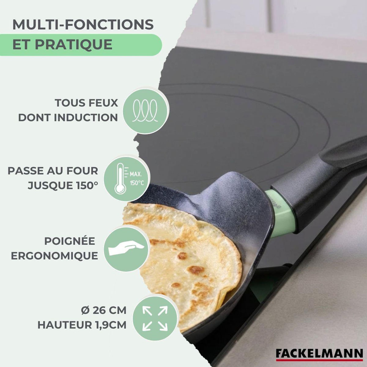 Fackelmann Set chandeleur avec crêpière 26 cm et 3 ustensiles Fackelmann Brandao