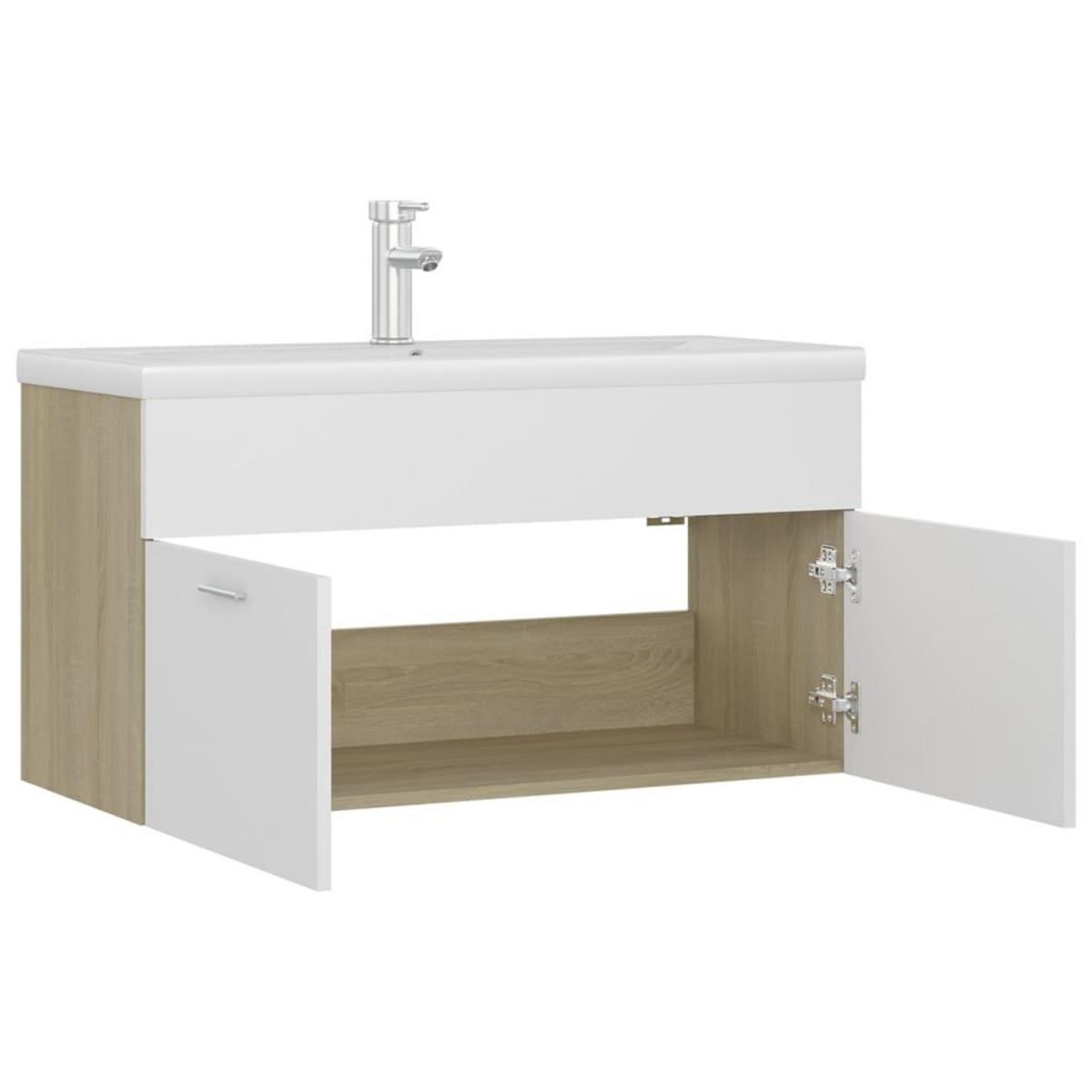 VIDAXL Armoire d'evier et lavabo integre Blanc/chene sonoma Agglomere