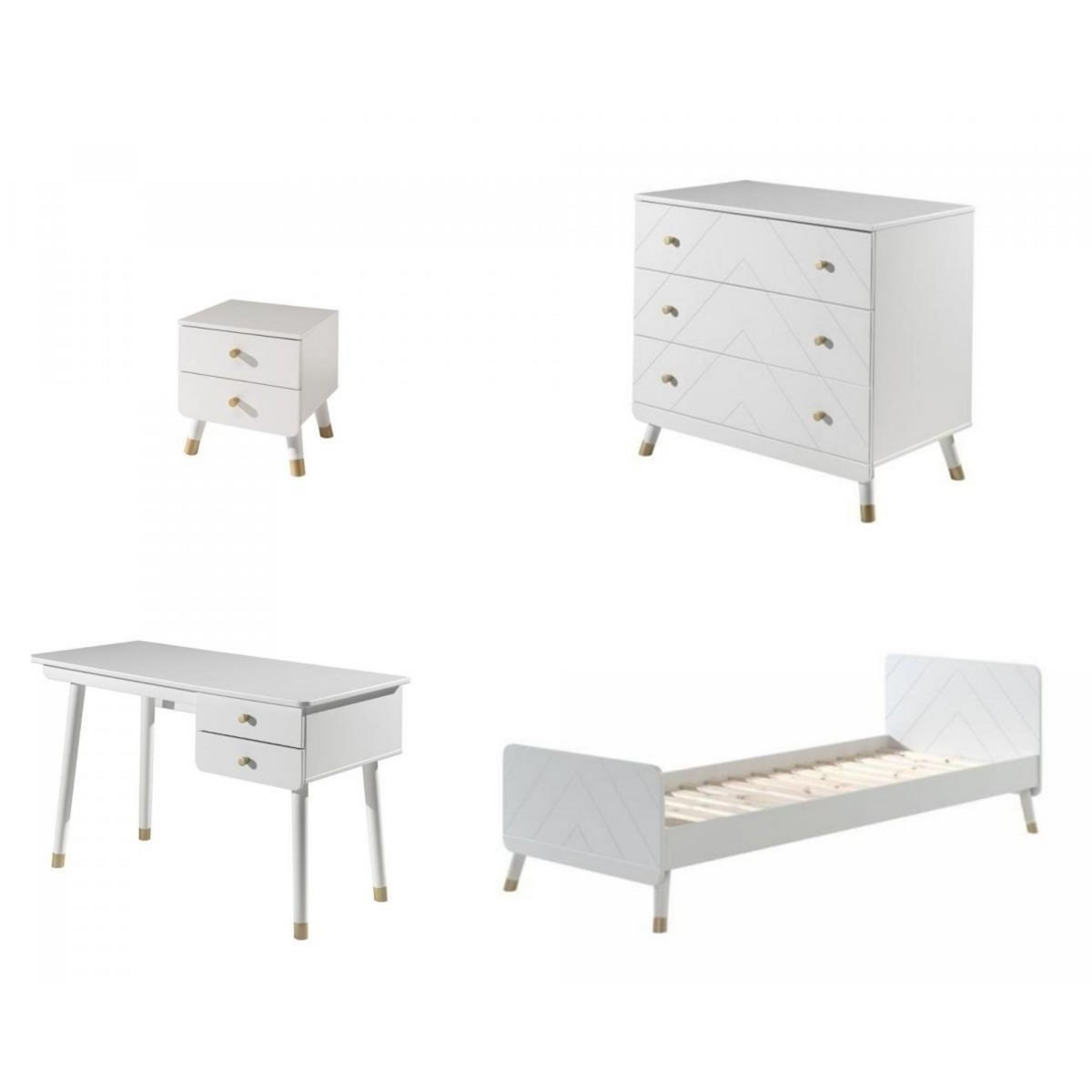 Vipack Ensemble de meubles Billy - Lit, Bureau, Chevet et Commode