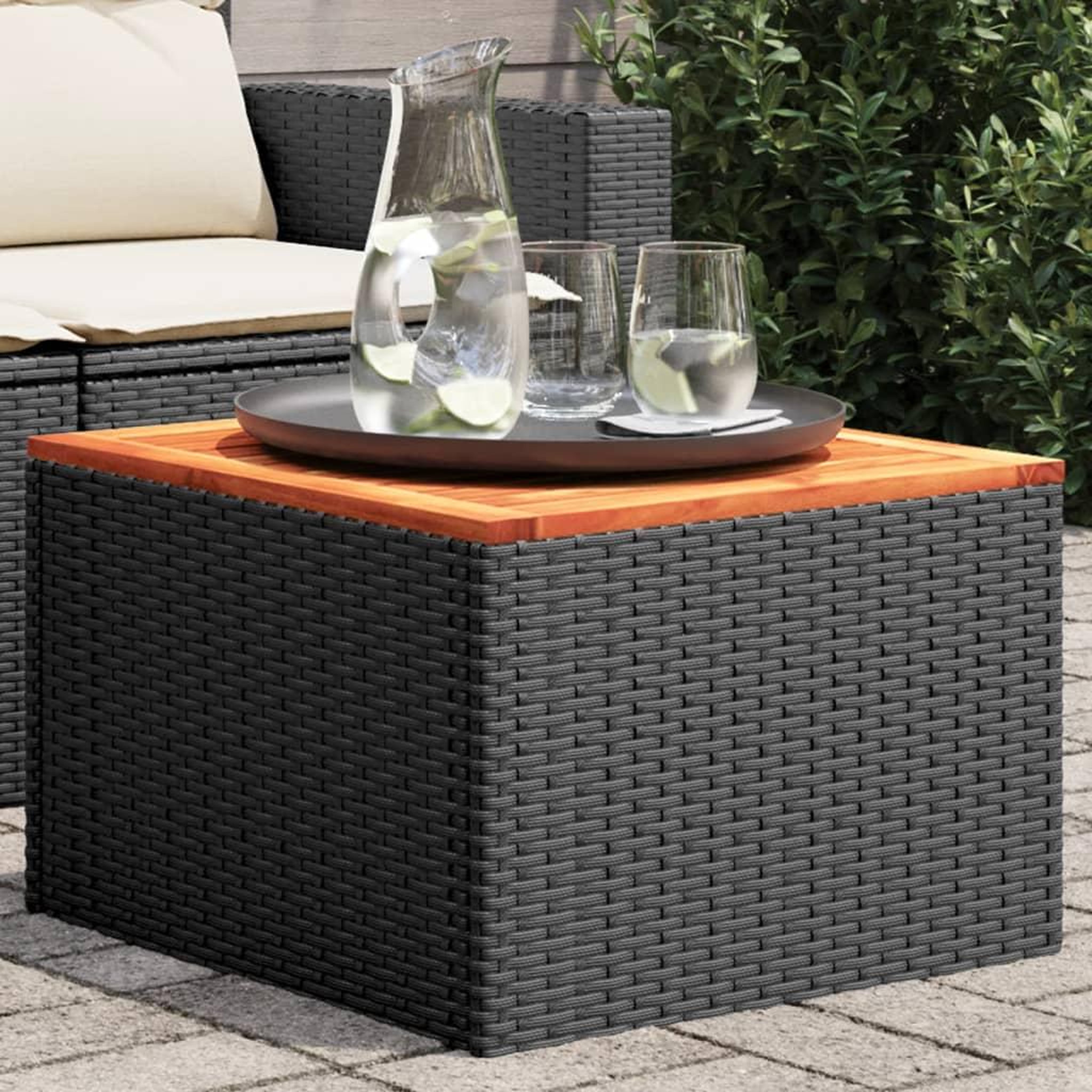 VIDAXL Table de jardin noir 55x55x37 cm resine tressee et bois acacia