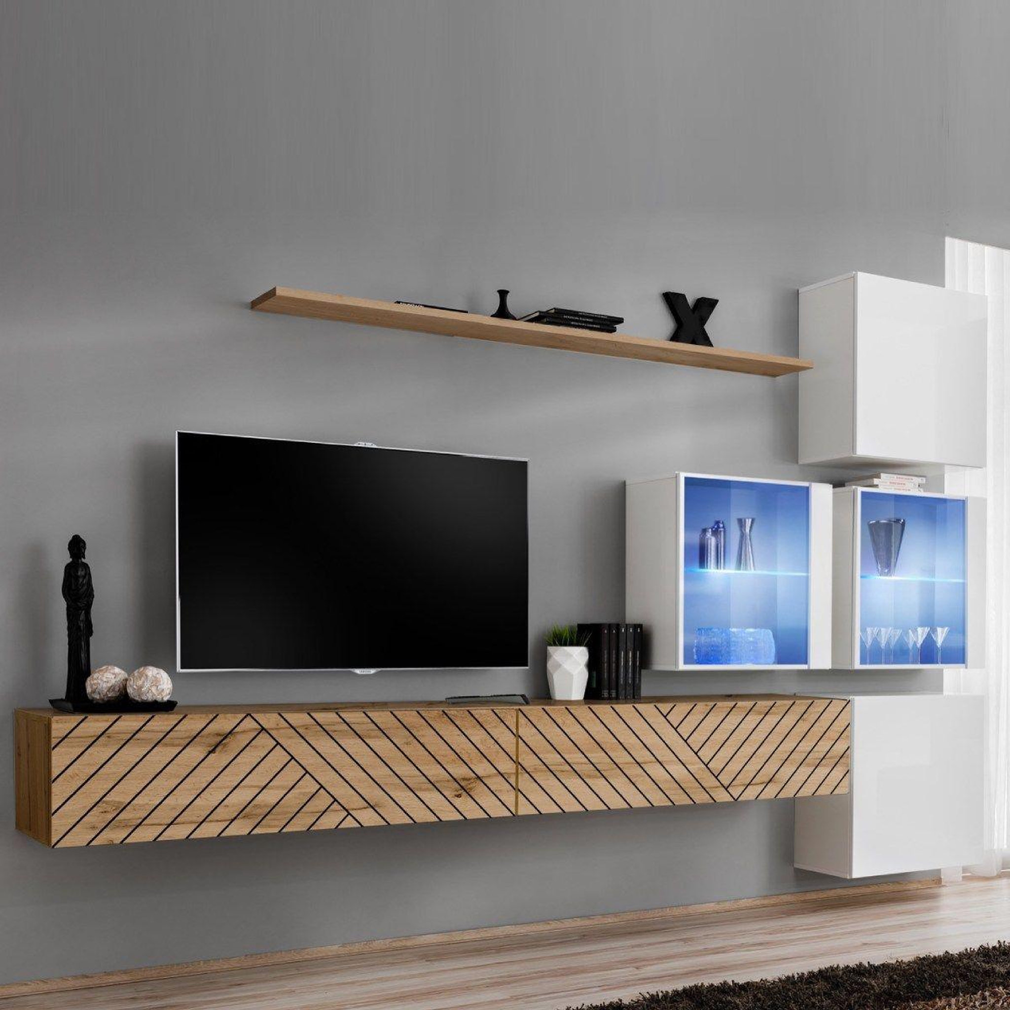 Paris Prix Ensemble meuble tv  switch lamel xix  310cm naturel & blanc