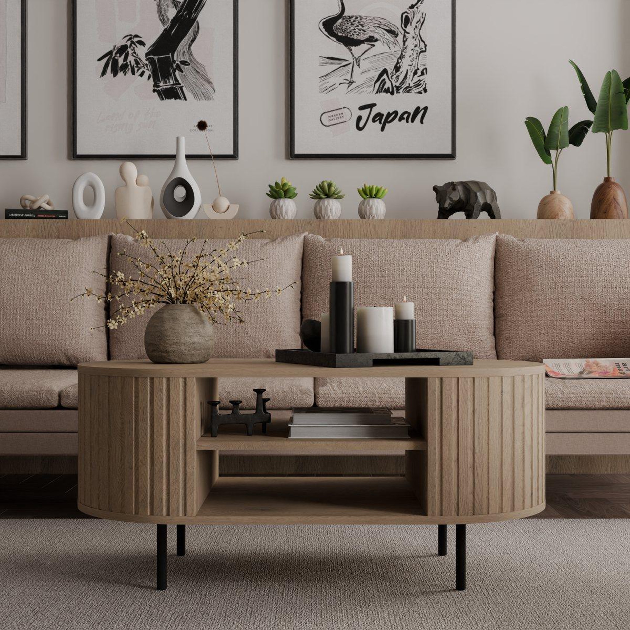 Voir la diapositive 2 : JLC KREATION Table basse moderne ovale en bois 100cm lilio