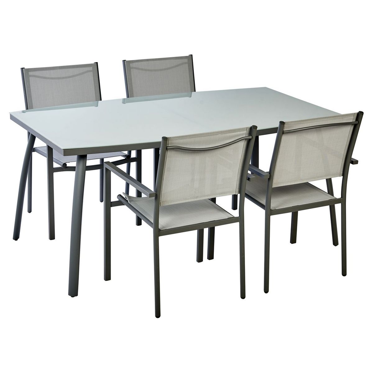 GARDENSTAR Table de jardin rectangulaire - 4/6 places - Acier et verre - Gris