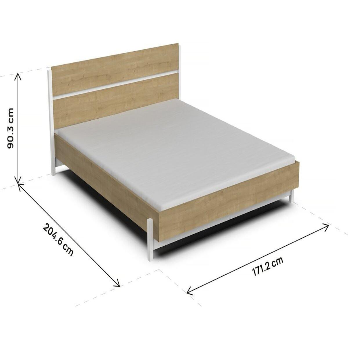 Habitat et Jardin Lit Double  Craft  - 160 x 200 cm - Marron/Blanc