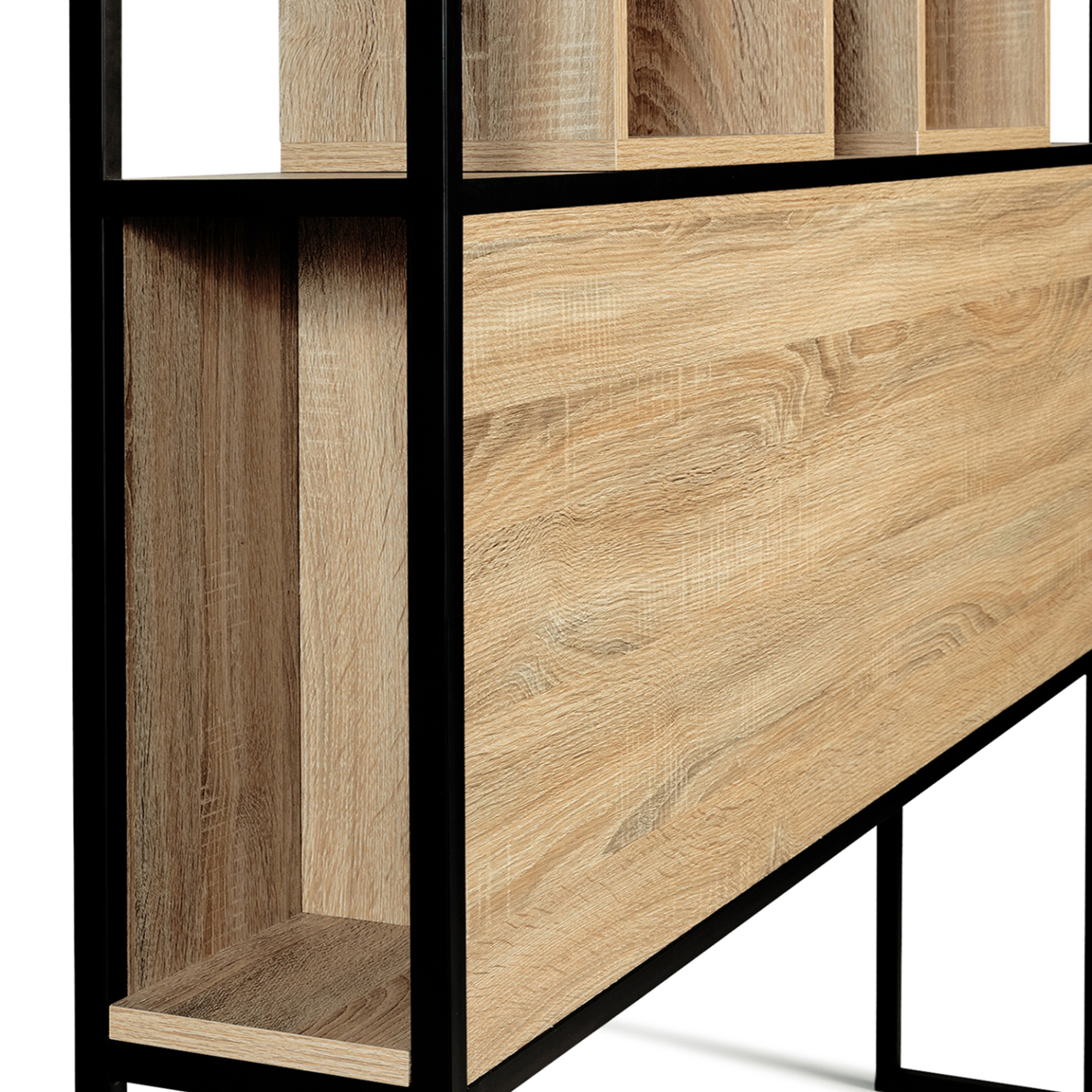 Voir la diapositive 3 : ID MARKET Tête de lit sur pied detroit 145 cm bois et métal noir design industriel