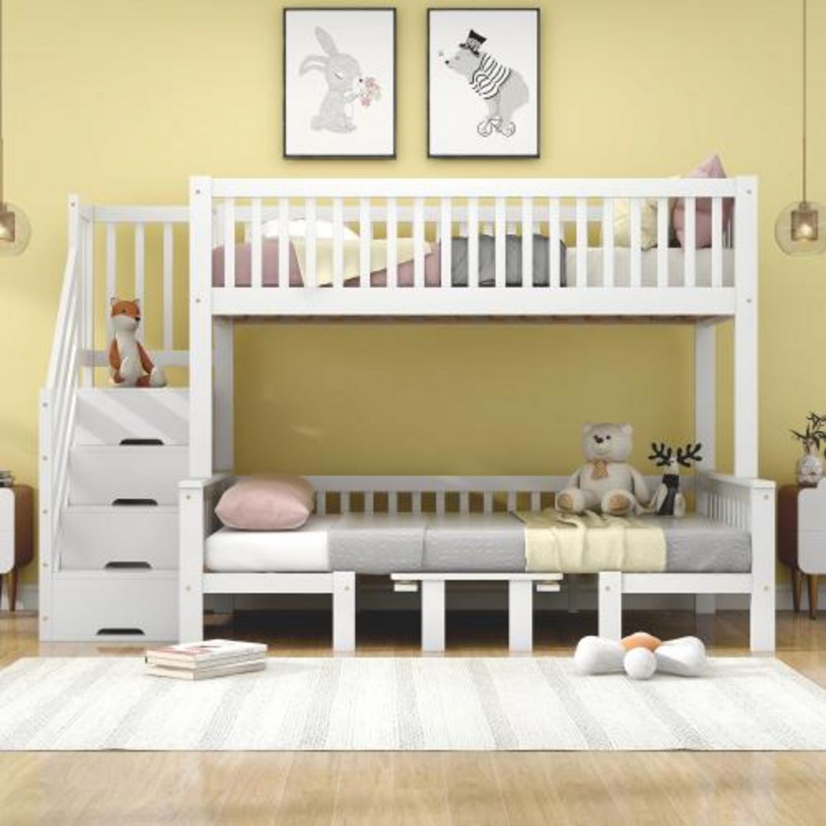 MERAX Lit superposé 90x200(120x200)cm  coloris blanc pin