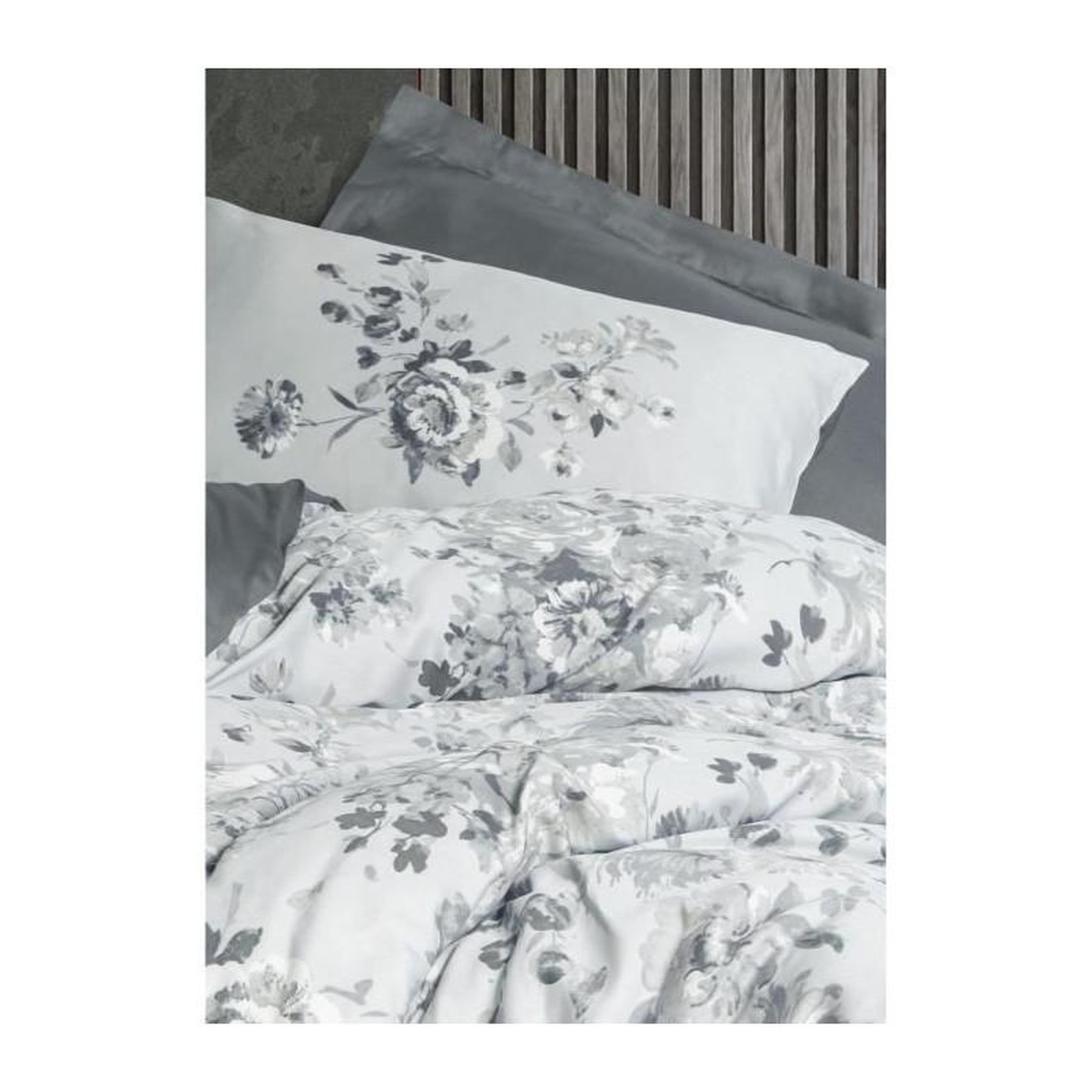 Voir la diapositive 2 : GENERIQUE Parure de lit - 129CTN64857 - 1 housse de couette 220 x 240 cm + 2 taies d'oreiller 60 x 60 cm - Satiné 100% coton - Gris