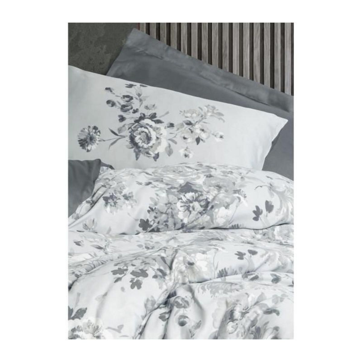 GENERIQUE Parure de lit - 129CTN64857 - 1 housse de couette 220 x 240 cm + 2 taies d'oreiller 60 x 60 cm - Satiné 100% coton - Gris