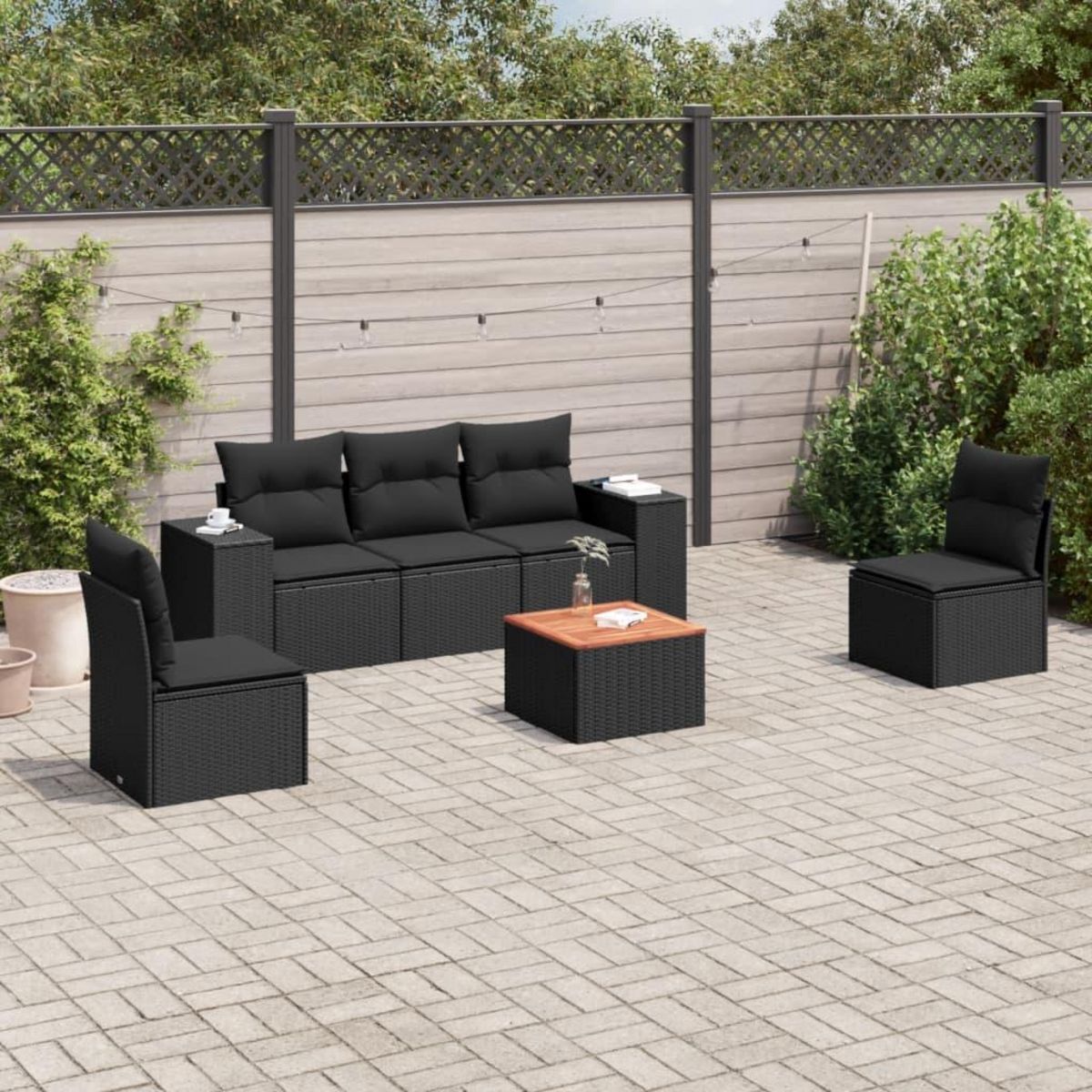 VIDAXL Salon de jardin 6 pcs avec coussins noir resine tressee