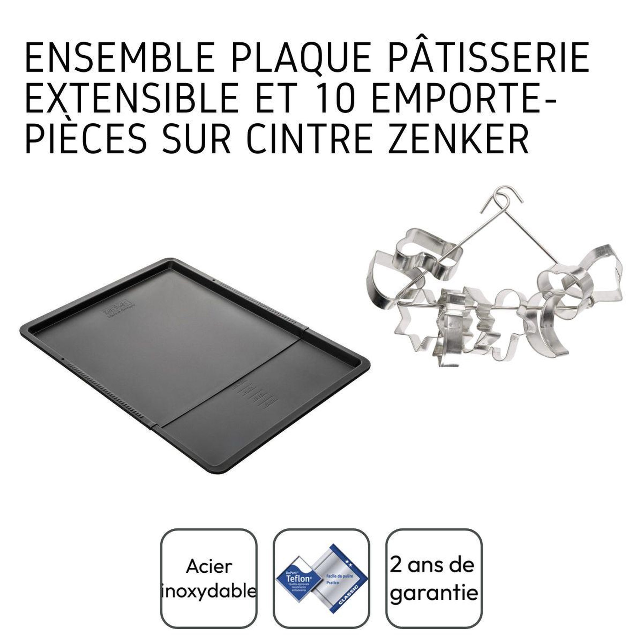 Voir la diapositive 4 : ZENKER Ensemble avec plaque à pâtisserie extensible et 9 emporte-pièces sur cintre zenker