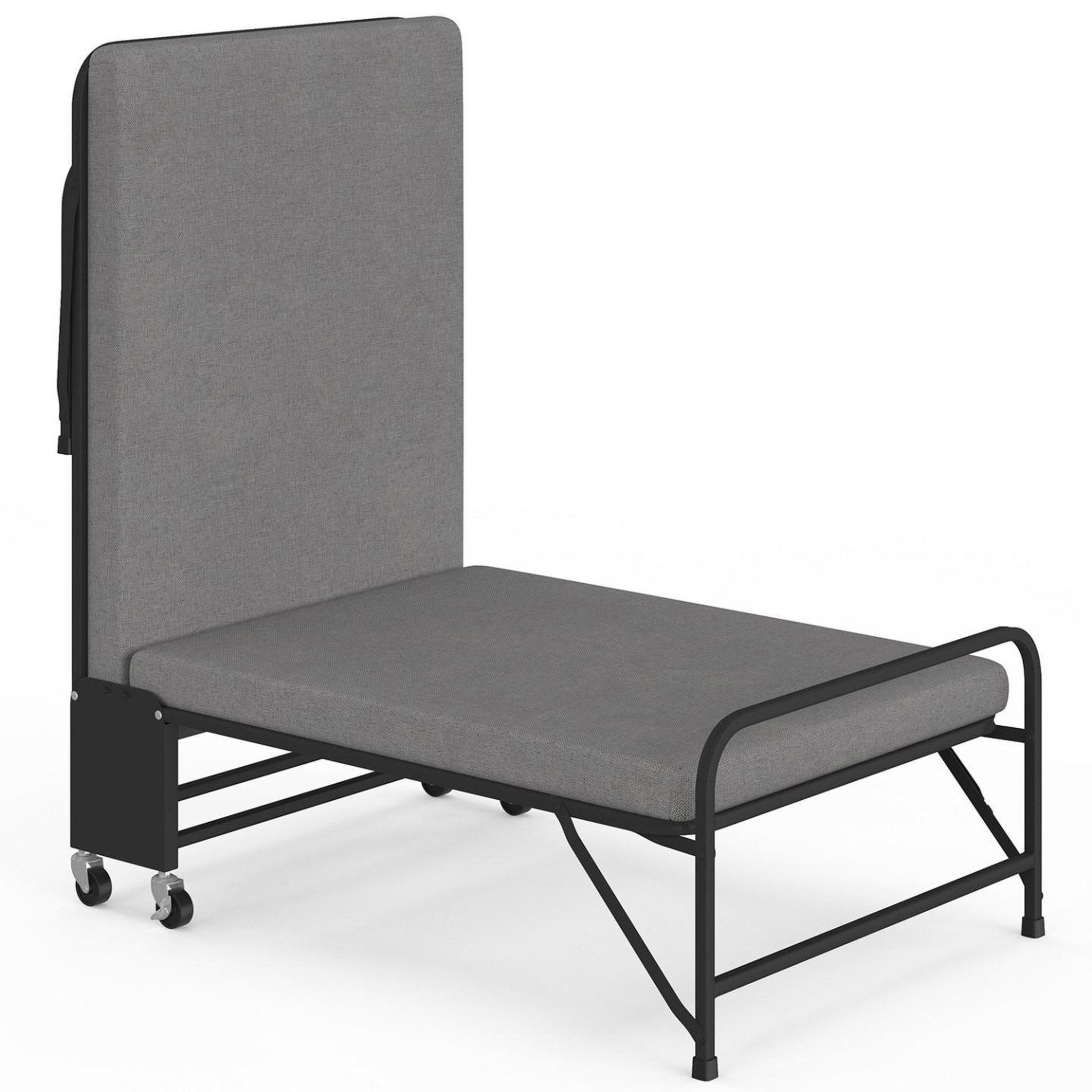 Voir la diapositive 5 : ID MARKET Lit d'appoint pliant 1 personne en métal zak avec sommier et matelas 70x190 cm gris et noir