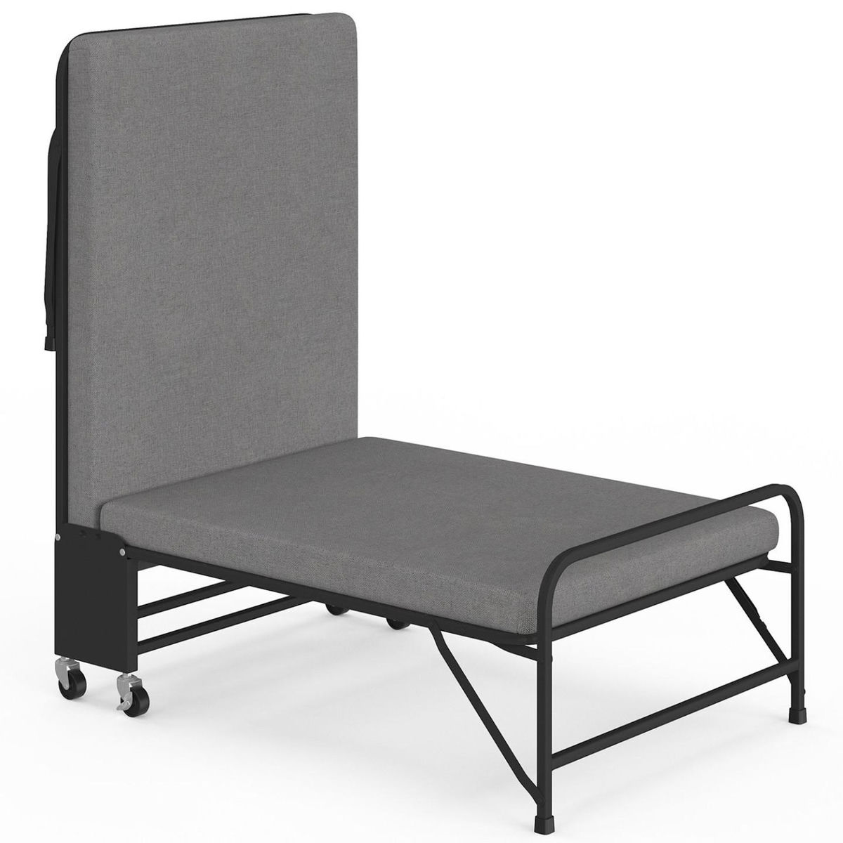 ID MARKET Lit d'appoint pliant 1 personne en métal ZAK avec sommier et matelas 70x190 cm gris et noir
