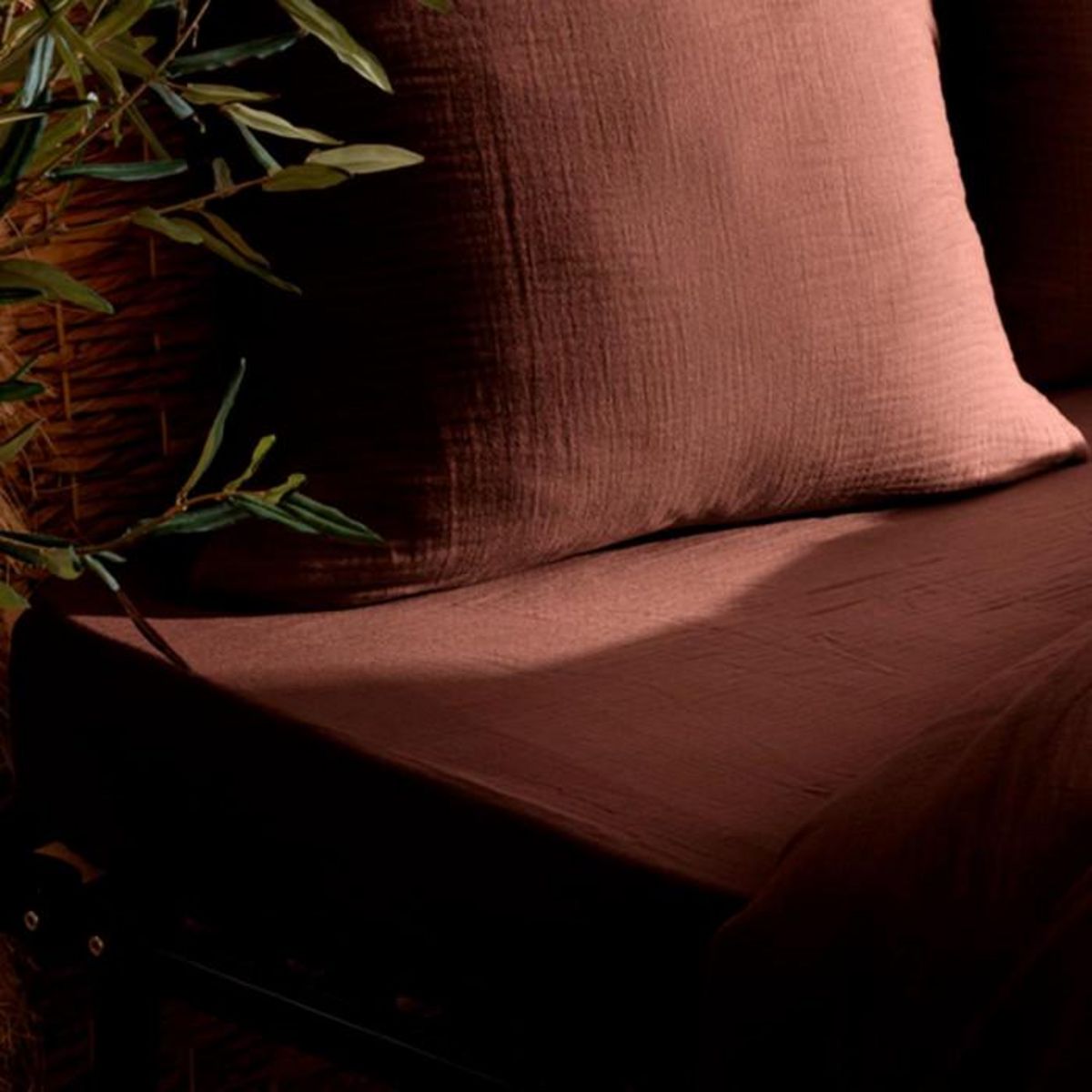 ATMOSPHERA Drap Housse en Gaze de Coton  Flora  140x190cm Marron