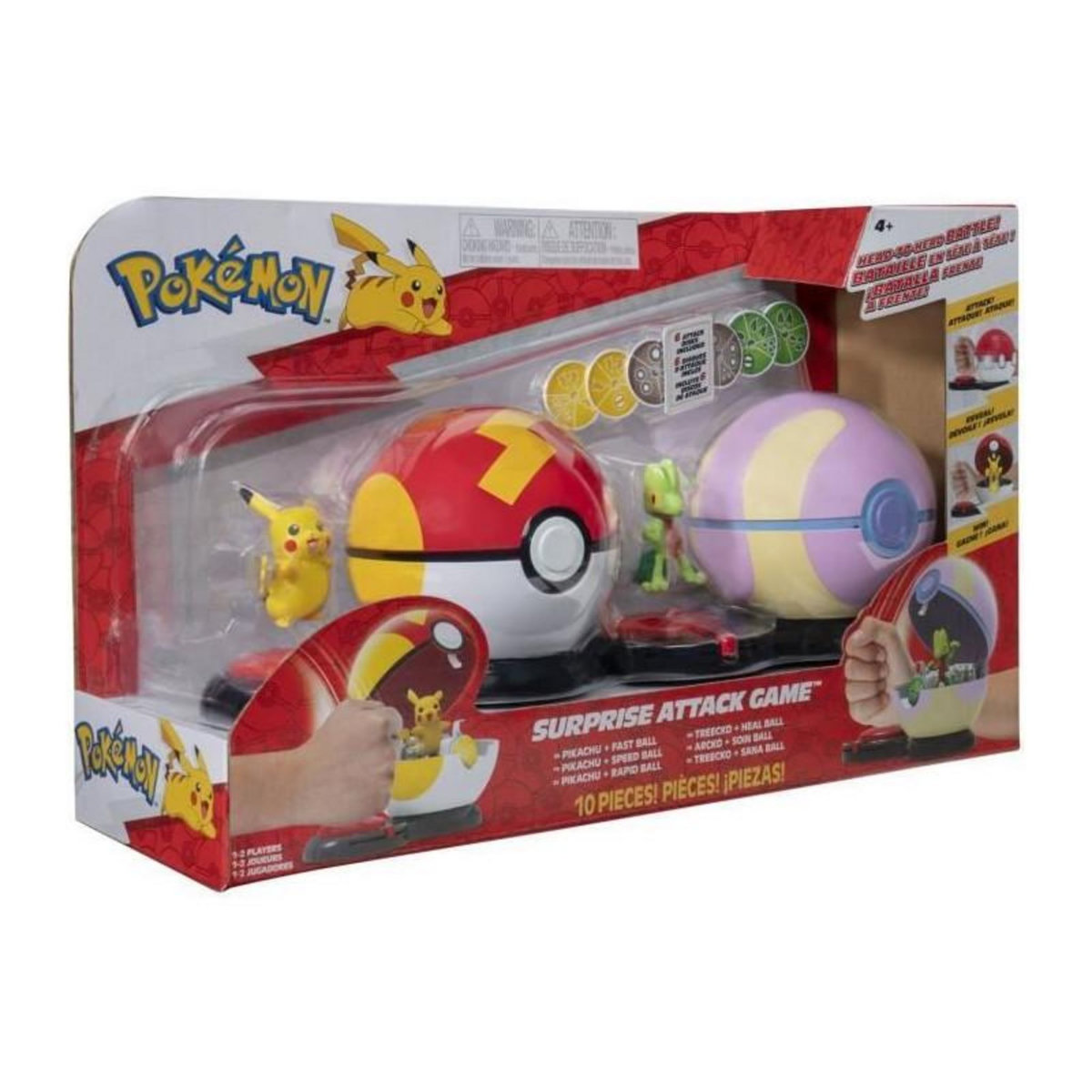 BANDAI 2 Poké Balls avec leur Pokémon et 6 disques d'attaques - BANDAI - Pokémon - Poké Ball attaque surprise Pikachu vs Arcko - Je