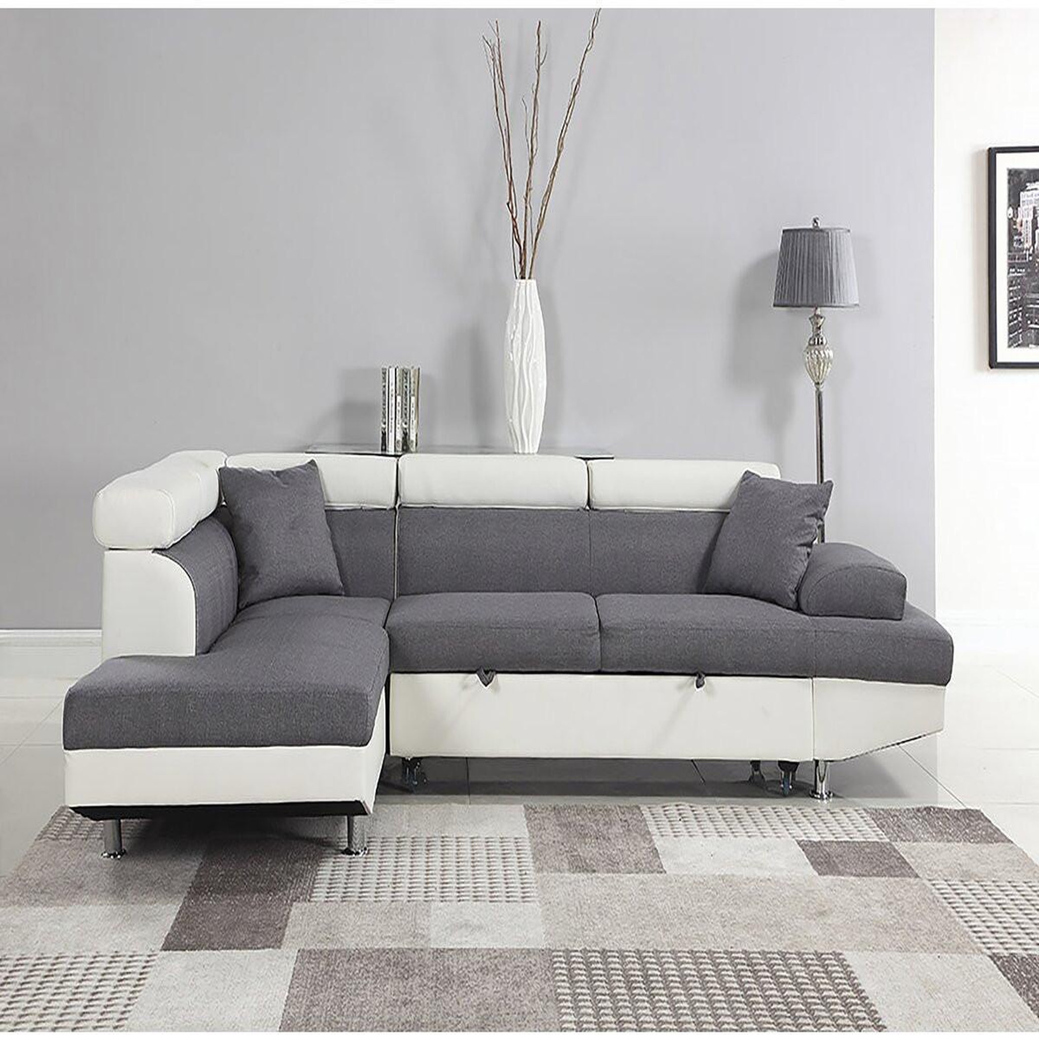 Voir la diapositive 2 : Habitat et Jardin Canapé d'angle convertible  Sophia luxe  - 265 x 190.5 x 80/91 cm - Blanc / Gris - 5 places - Angle gauche