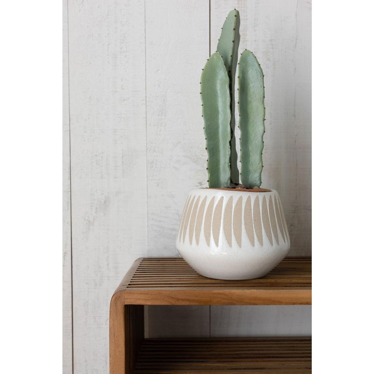 Paris Prix Cache-Pot Déco en Grès  Kai  20cm Beige & Blanc