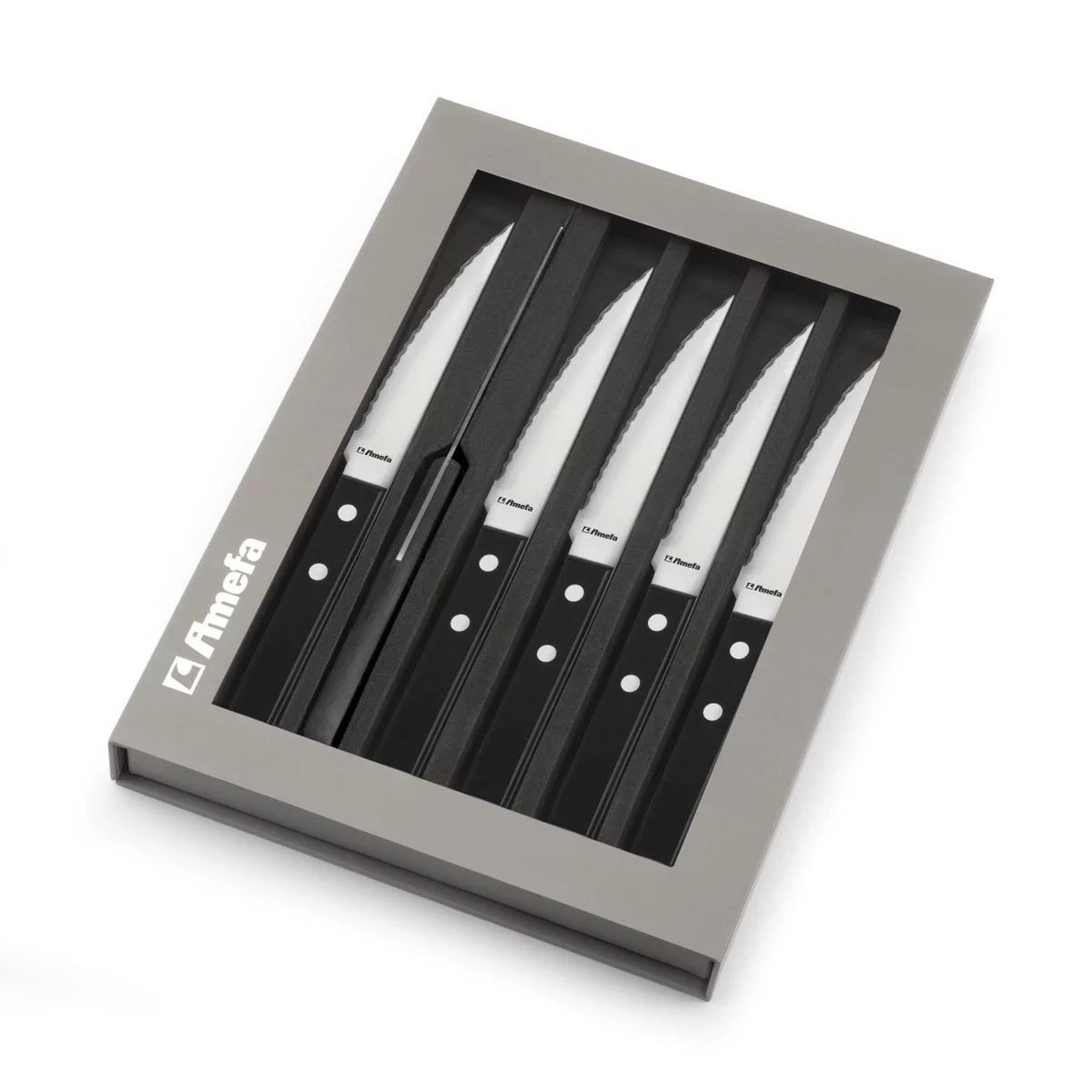 Voir la diapositive 2 : Amefa Coffret 6 couteaux steak lame crantée noir - 700000MB02RB6
