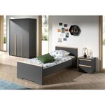 Paris Prix Pack - Lit Enfant, Chevet & Armoire 3 Portes  London  Gris Anthracite
