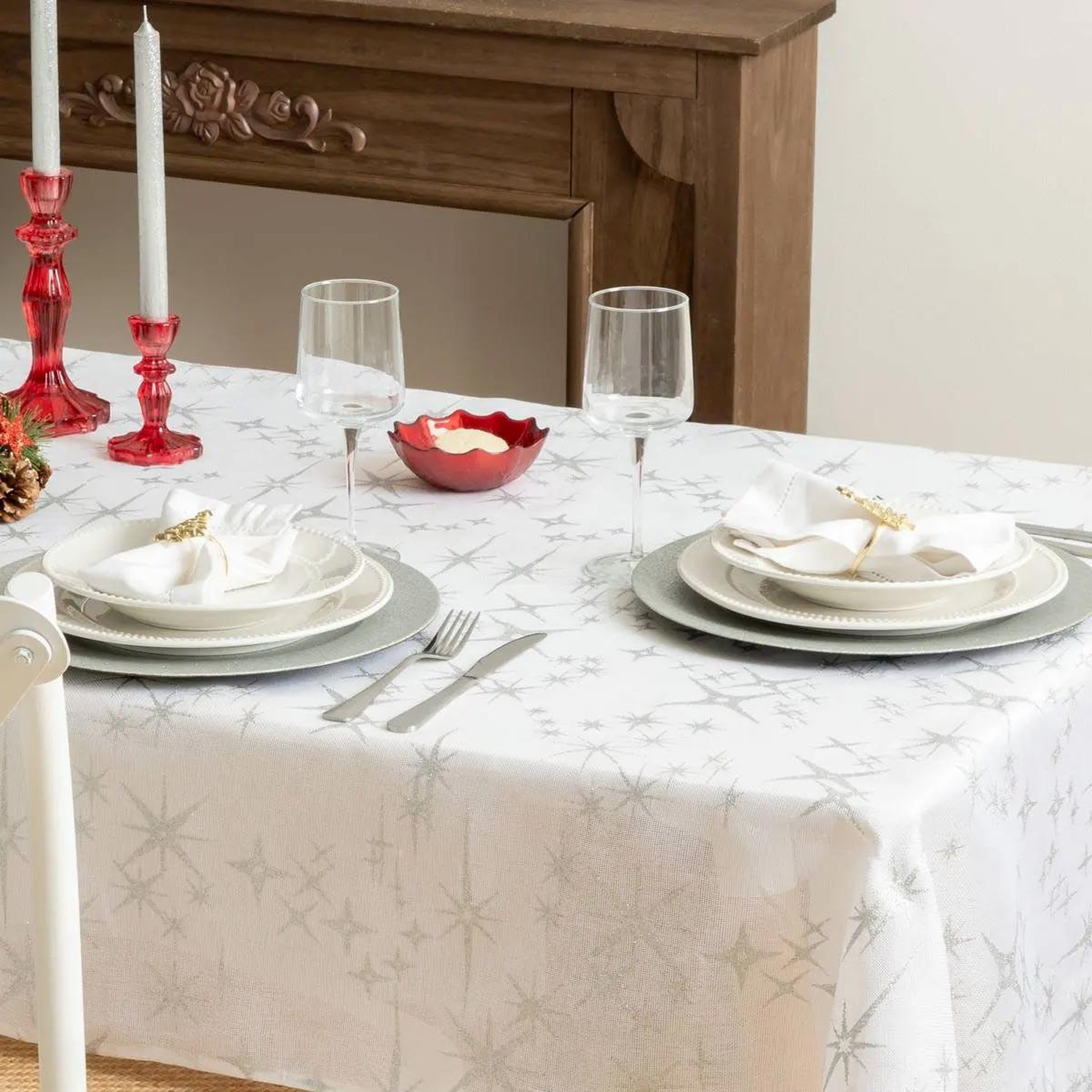 Voir la diapositive 2 : FEERIC LIGHT & CHRISTMAS Nappe étoiles de noël caneva