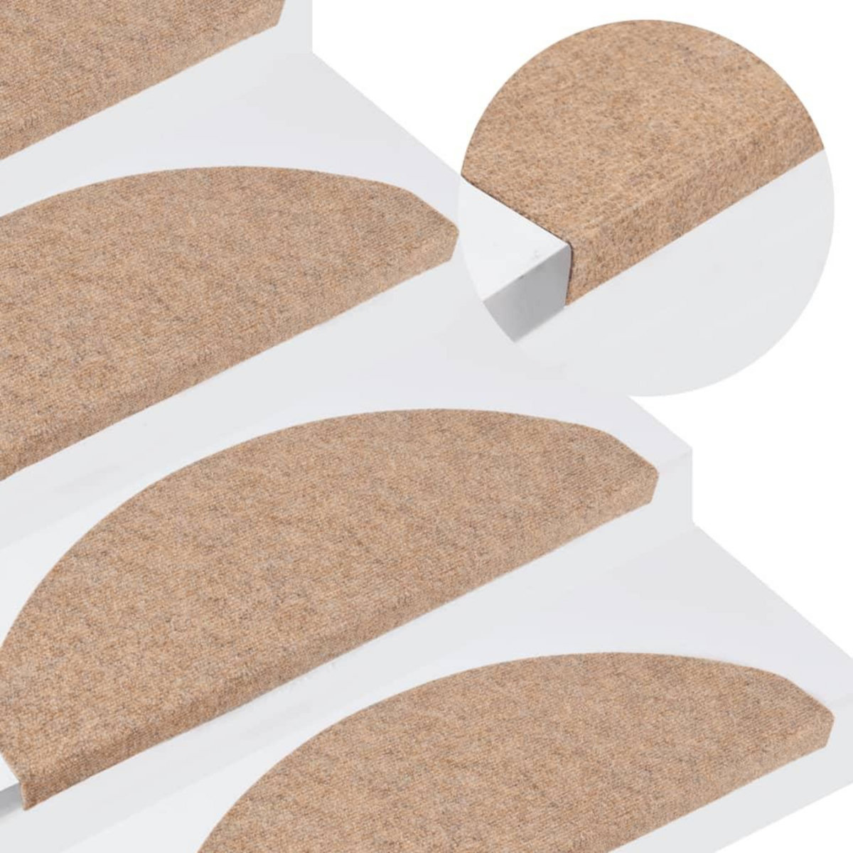 VIDAXL Tapis d'escalier autocollants 15 pcs 65x22,5x3,5 cm Beige