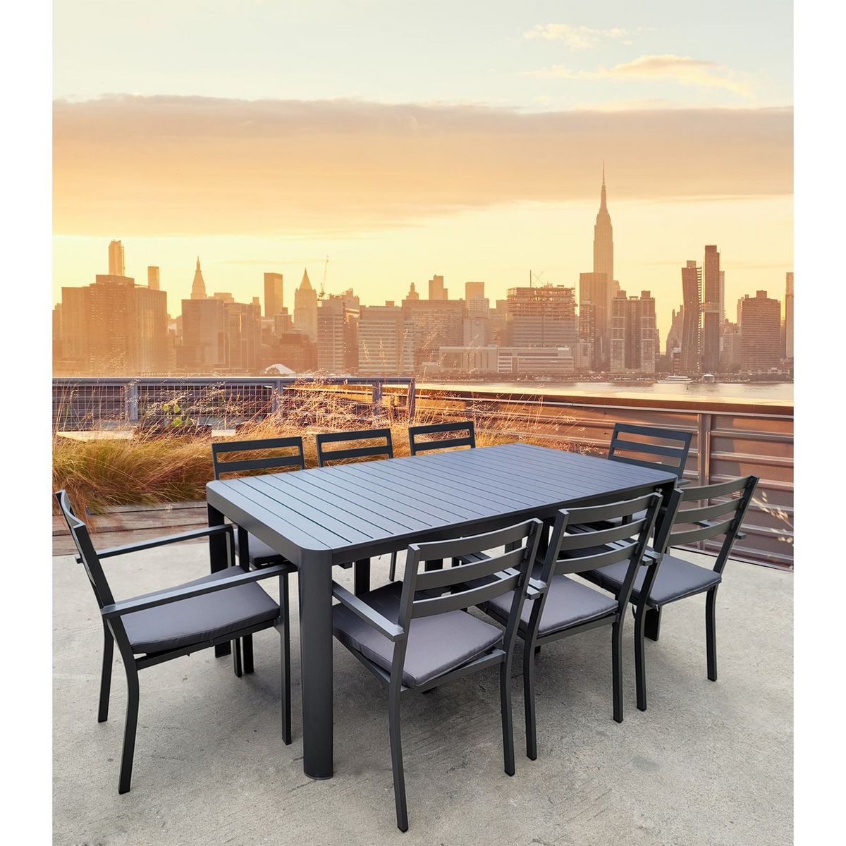 JARDILINE Lot de 2 fauteuils de jardin - Aluminium/Polyester - Anthracite - PALMA