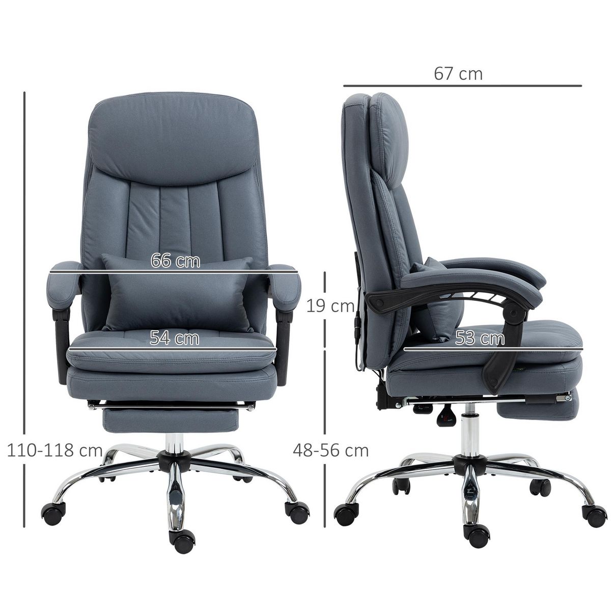 VINSETTO Fauteuil de bureau direction massant chauffant inclinable réglable repose-pied intégré tissu technique bleu