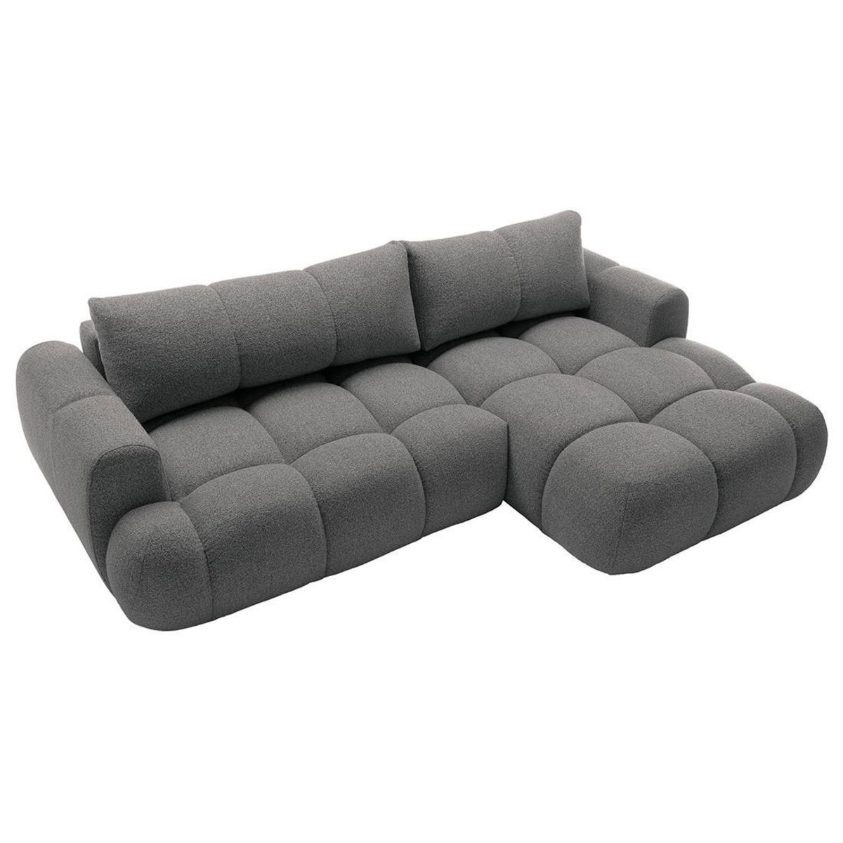 BEST MOBILIER Yulin - canapé d'angle droit 4 places convertible avec coffre en tissu bouclette