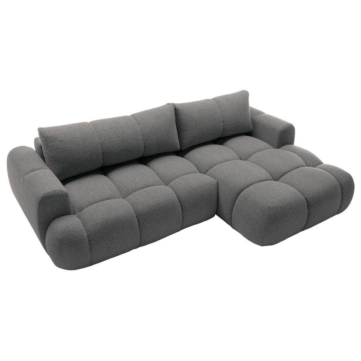 BEST MOBILIER Yulin - canapé d'angle droit 4 places convertible avec coffre en tissu bouclette