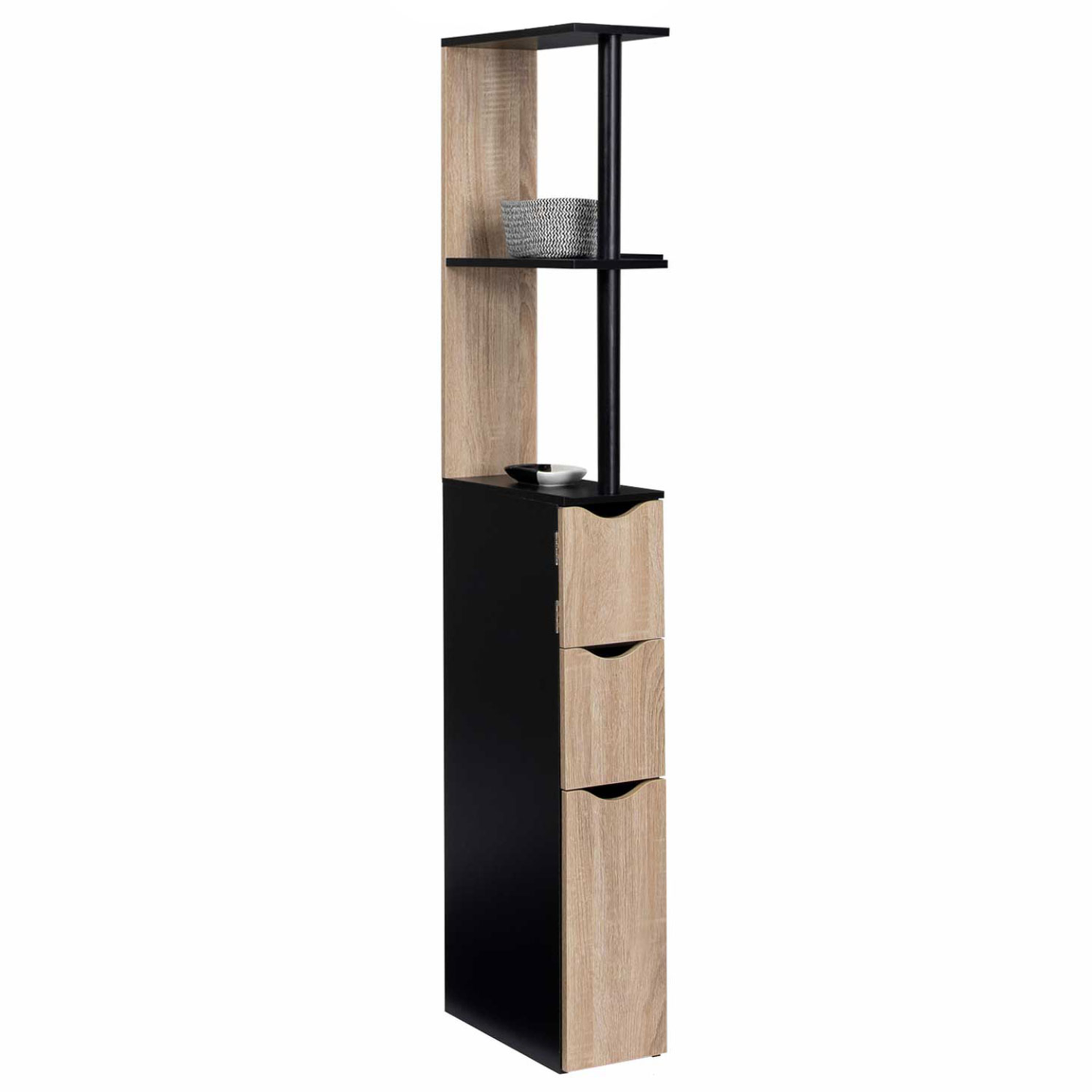 ID MARKET Meuble wc étagère willy bois 3 portes noir et hêtre