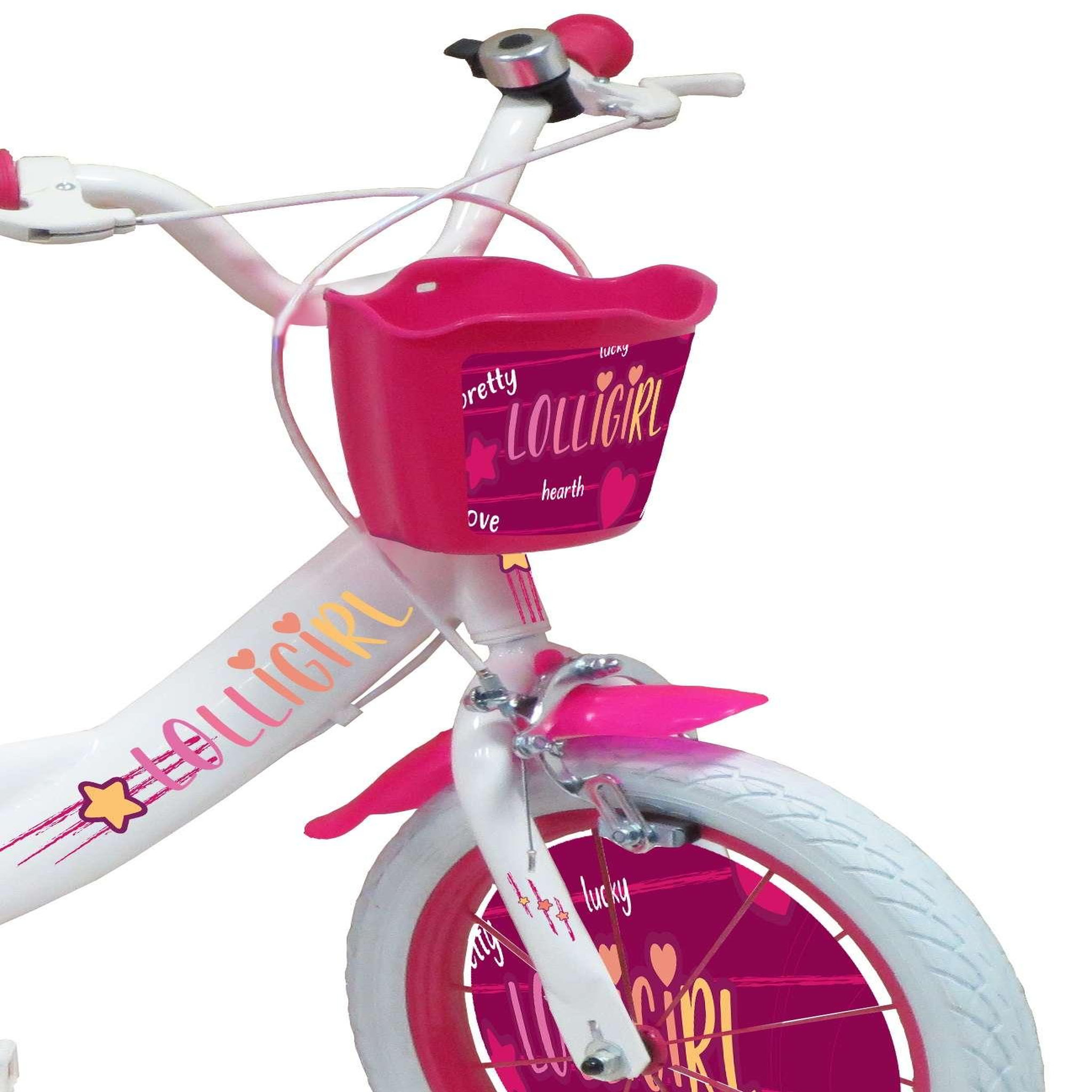 Voir la diapositive 4 : Vélo enfant - Modèle 16''Lolli Girl pour enfant de 105/120 cm avec stabilisateurs - Panier avant - Coffre arrière - 2 freins et pneus gonflables