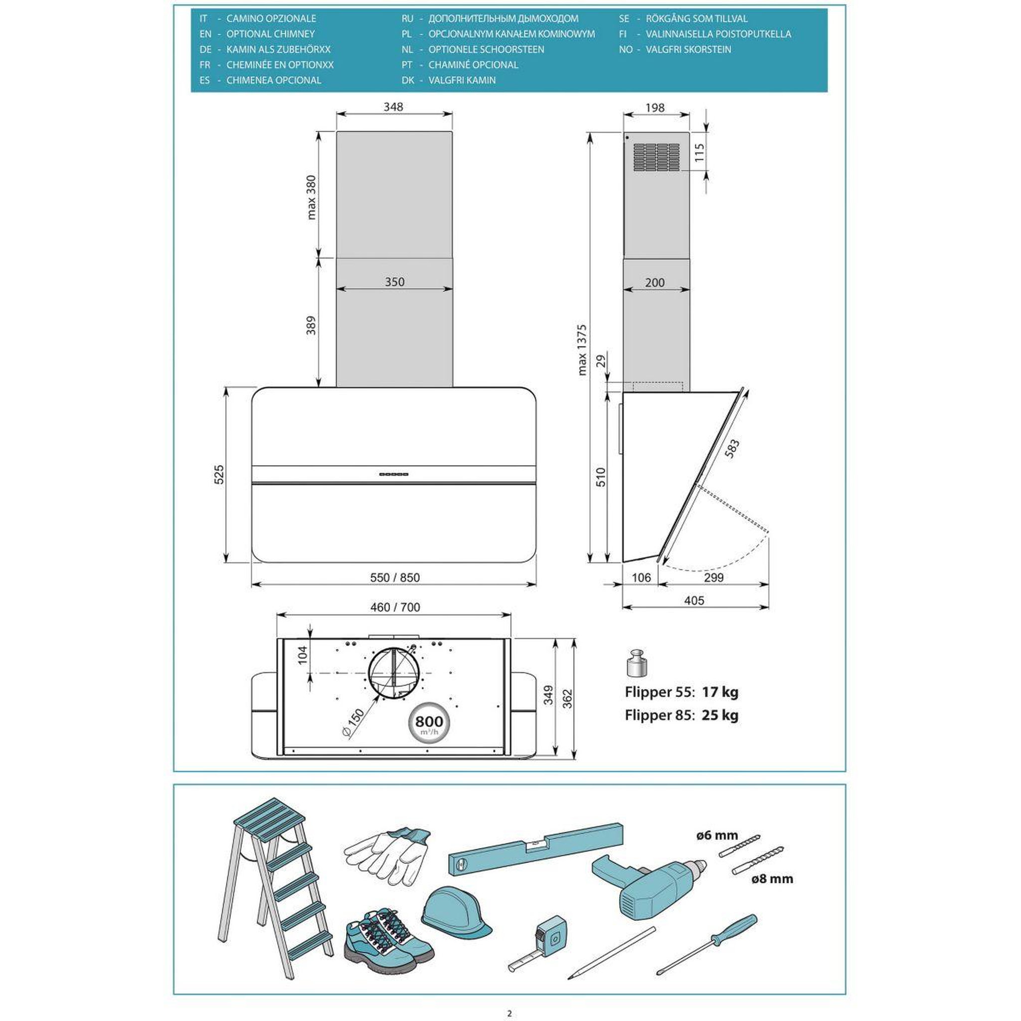 Voir la diapositive 4 : Falmec Hotte décorative murale FLIPPER1440 Gris