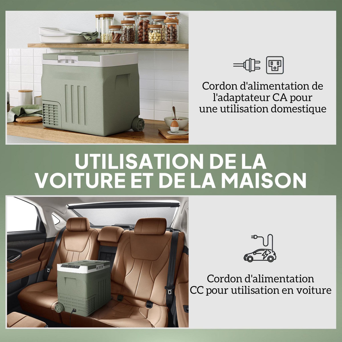 OUTSUNNY Glacière électrique portable 40L modes ECO/MAX -20°C-20°C poignée télescopique alimentation AC/DC vert