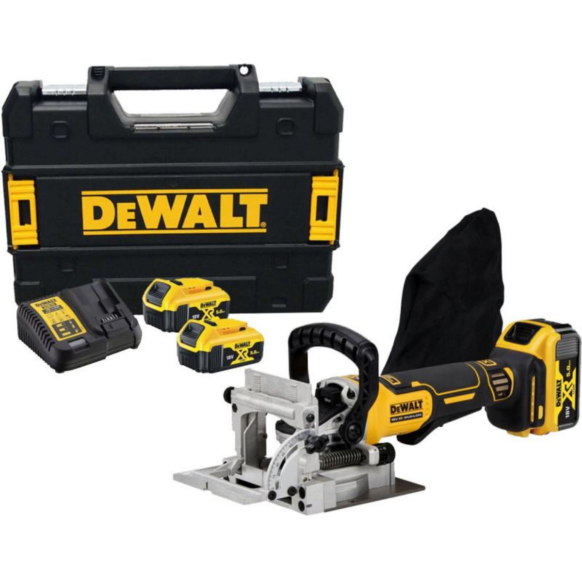 Dewalt Fraiseuse à lamelles 18V XR Brushless + 2 batteries 5Ah + chargeur + coffret T STAK DEWALT DCW682P2 QW