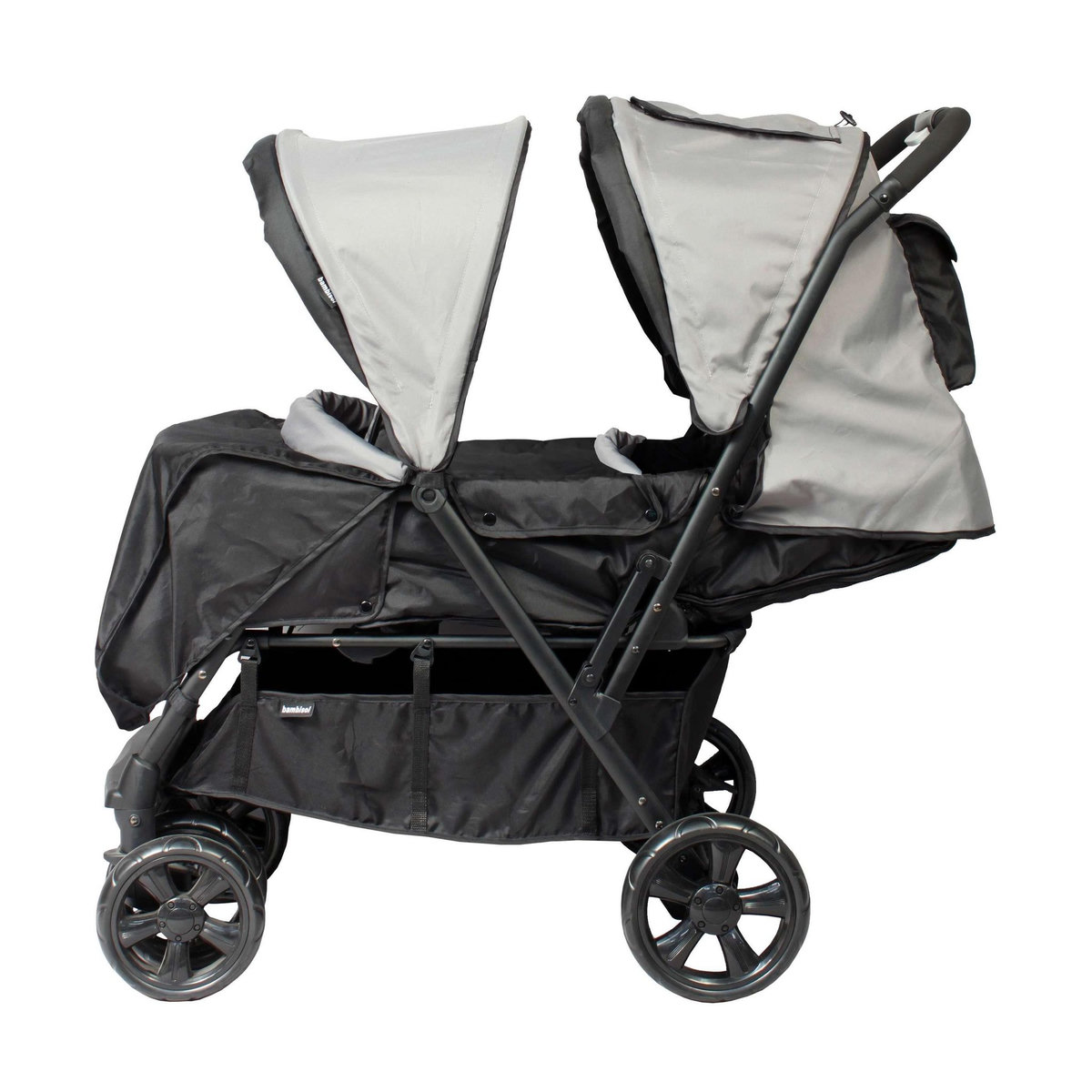 BAMBISOL Bambisol Poussette Double enfants rapprochés | Habillage Pluie | Noir Gris