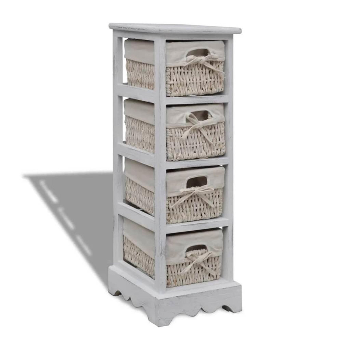 VIDAXL Etagere de rangement en bois 4 paniers en tissage Blanc