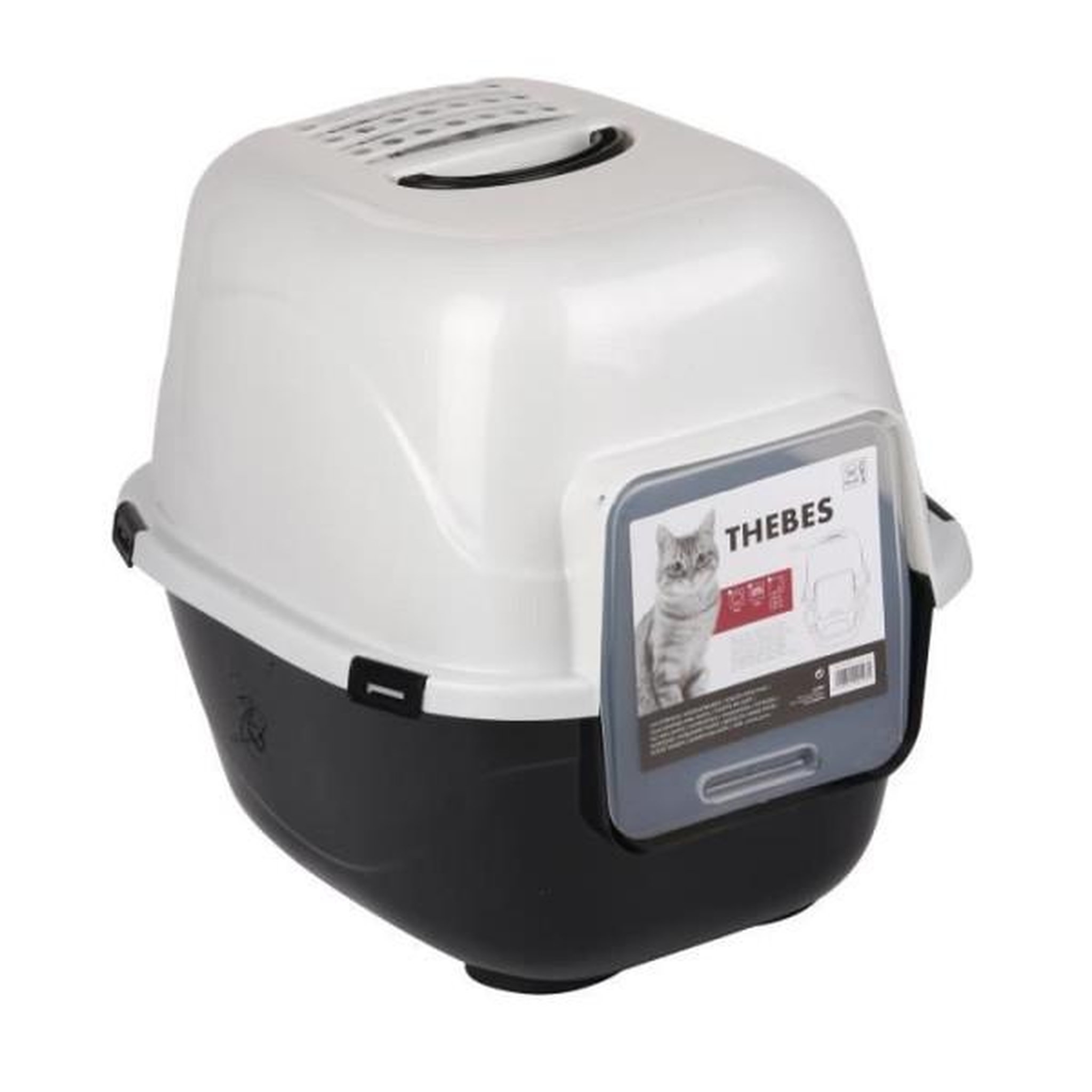 Voir la diapositive 2 : M PETS THEBES Maison de toilette XXL- Bac a litiere - 62x53x58 cm - Noir et blanc - Pour chat