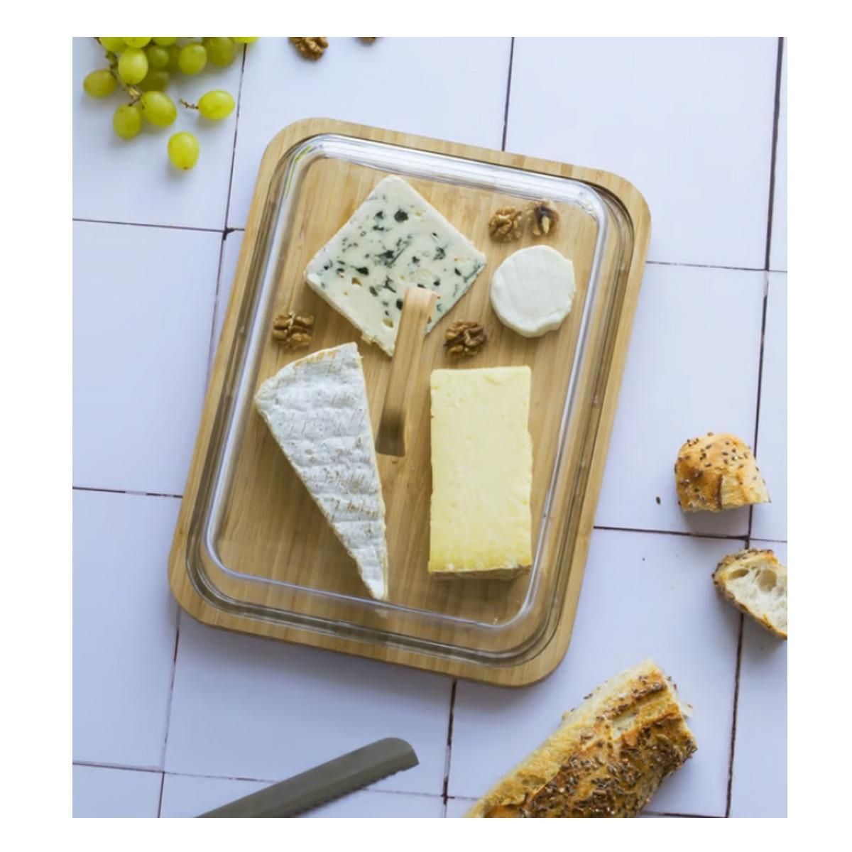 PEBBLY Boîte hermétique à fromage, bambou et verre