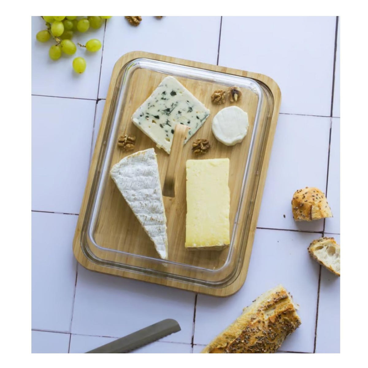 PEBBLY Boîte hermétique à fromage, bambou et verre