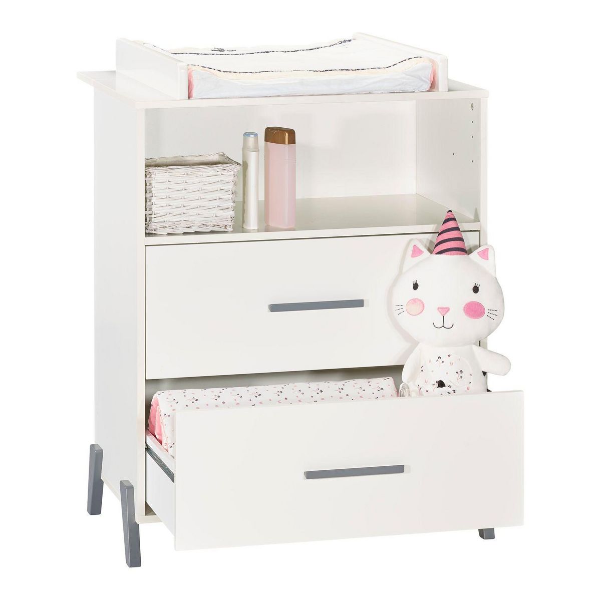 BABY PRICE Commode 2 Tiroirs et 1 Niche - JOY GRIS