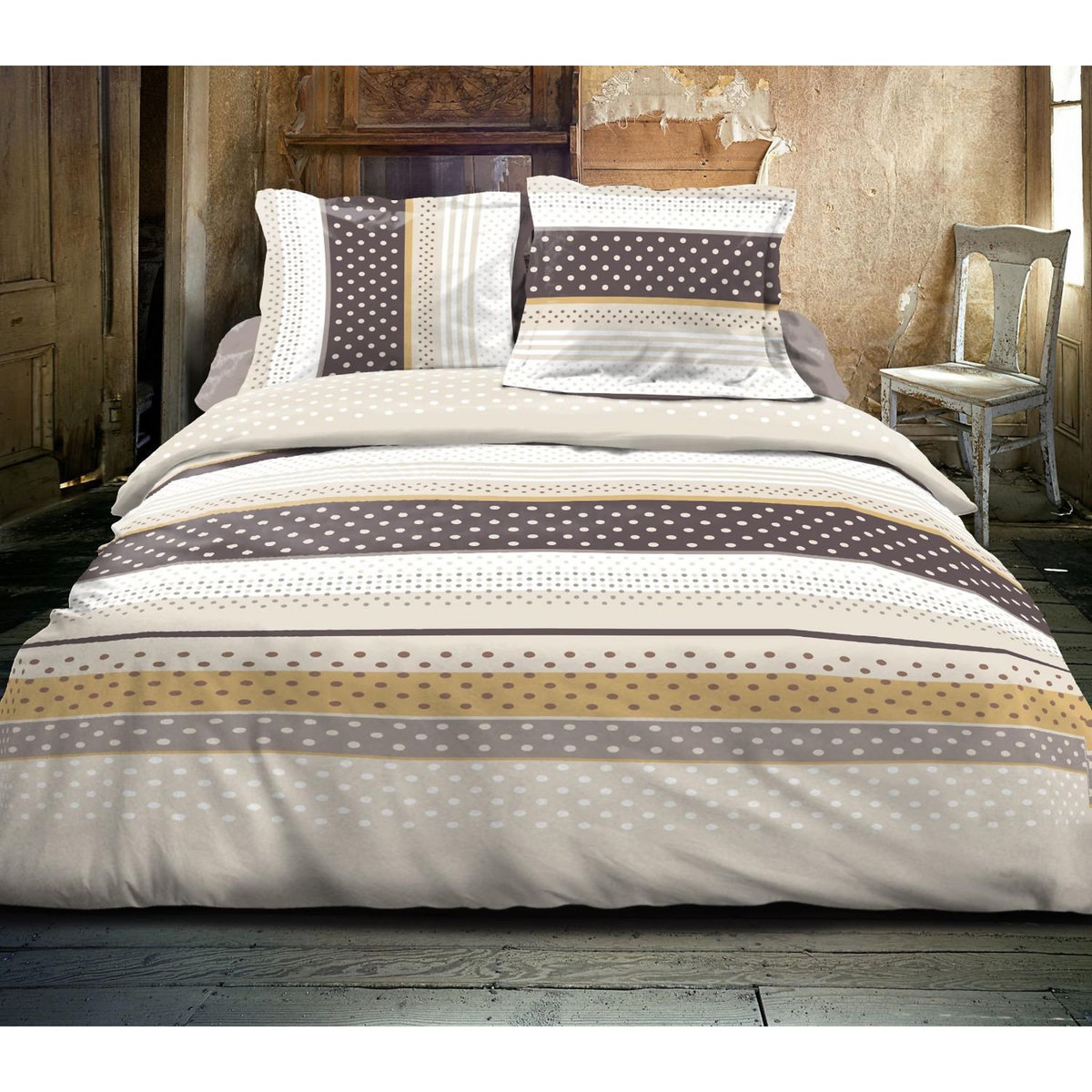 Home collection Parure housse de couette 100% coton 57fils pois