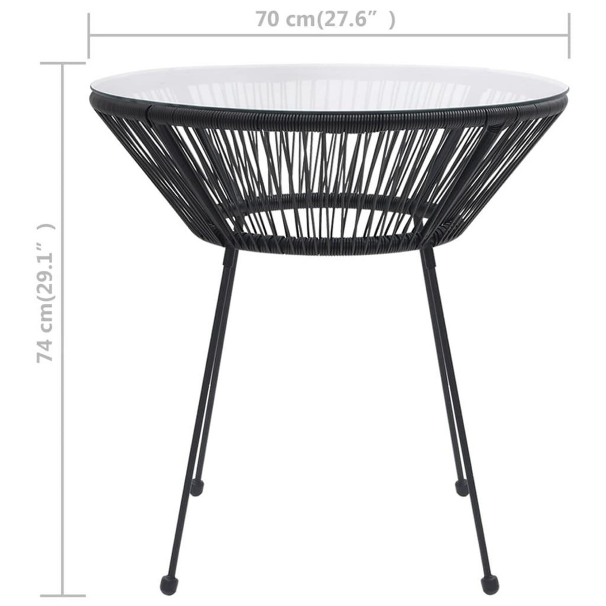 VIDAXL Table a manger de jardin Noir Ø70x74 cm Rotin et verre
