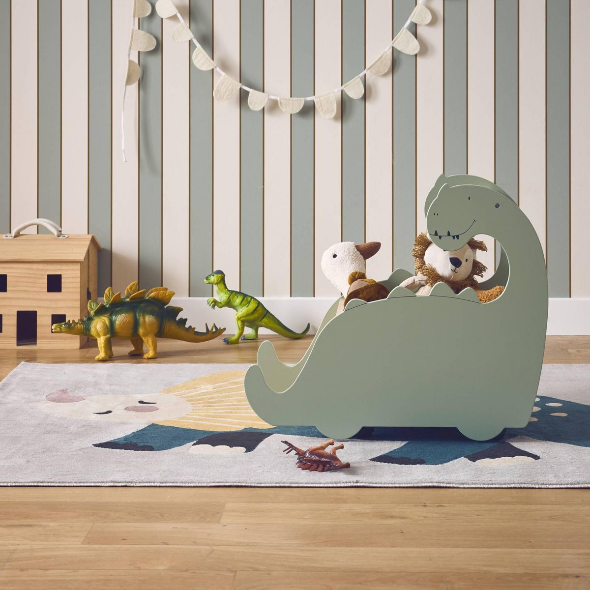 SWEEEK Coffre à jouets avec roulettes. pour enfant dinosaure