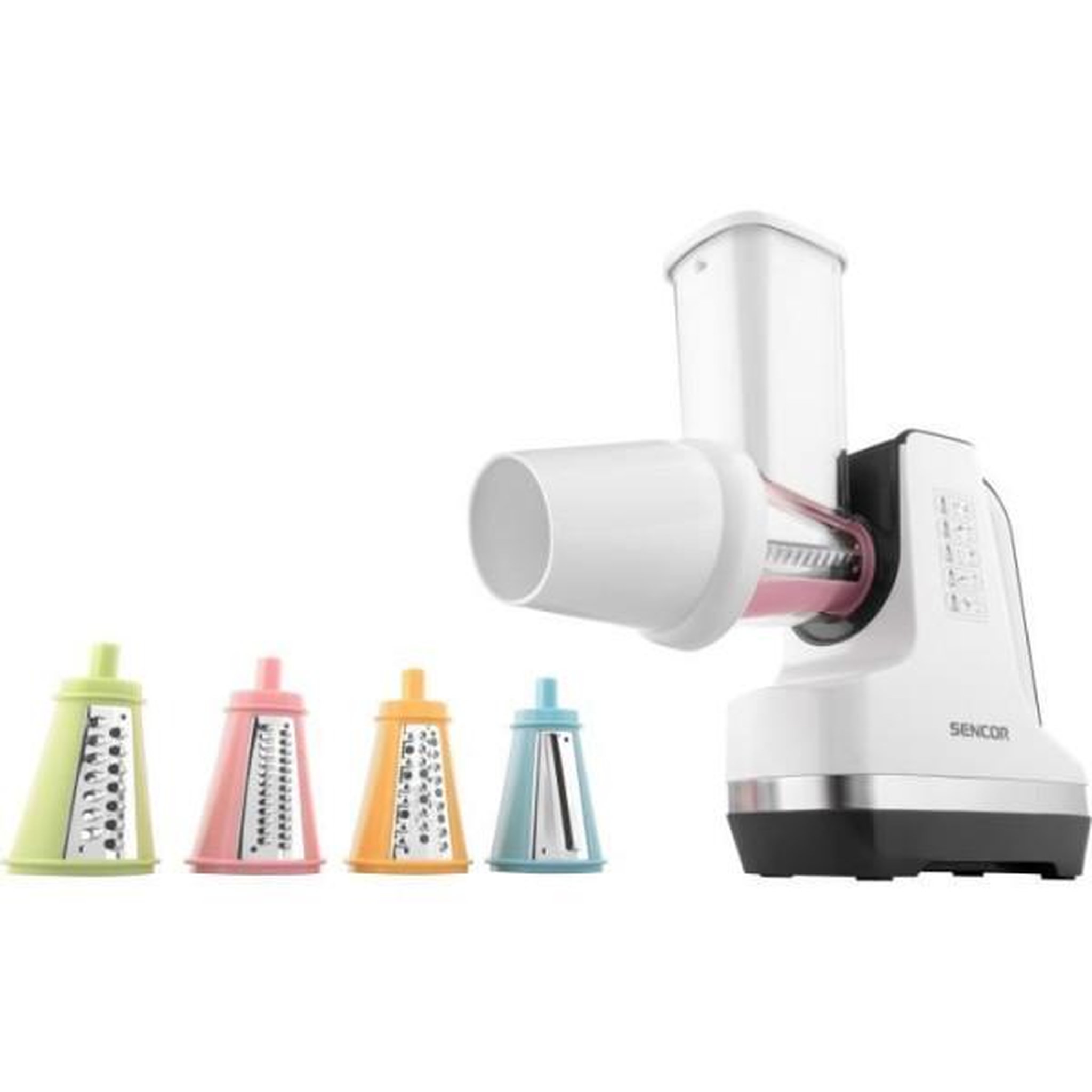 Voir la diapositive 4 : MARKET24 Trancheuse Découpe légumes et sorbétiere - SENCOR - SSG 4500WH - 150 W - 6 accessoires - Blanc
