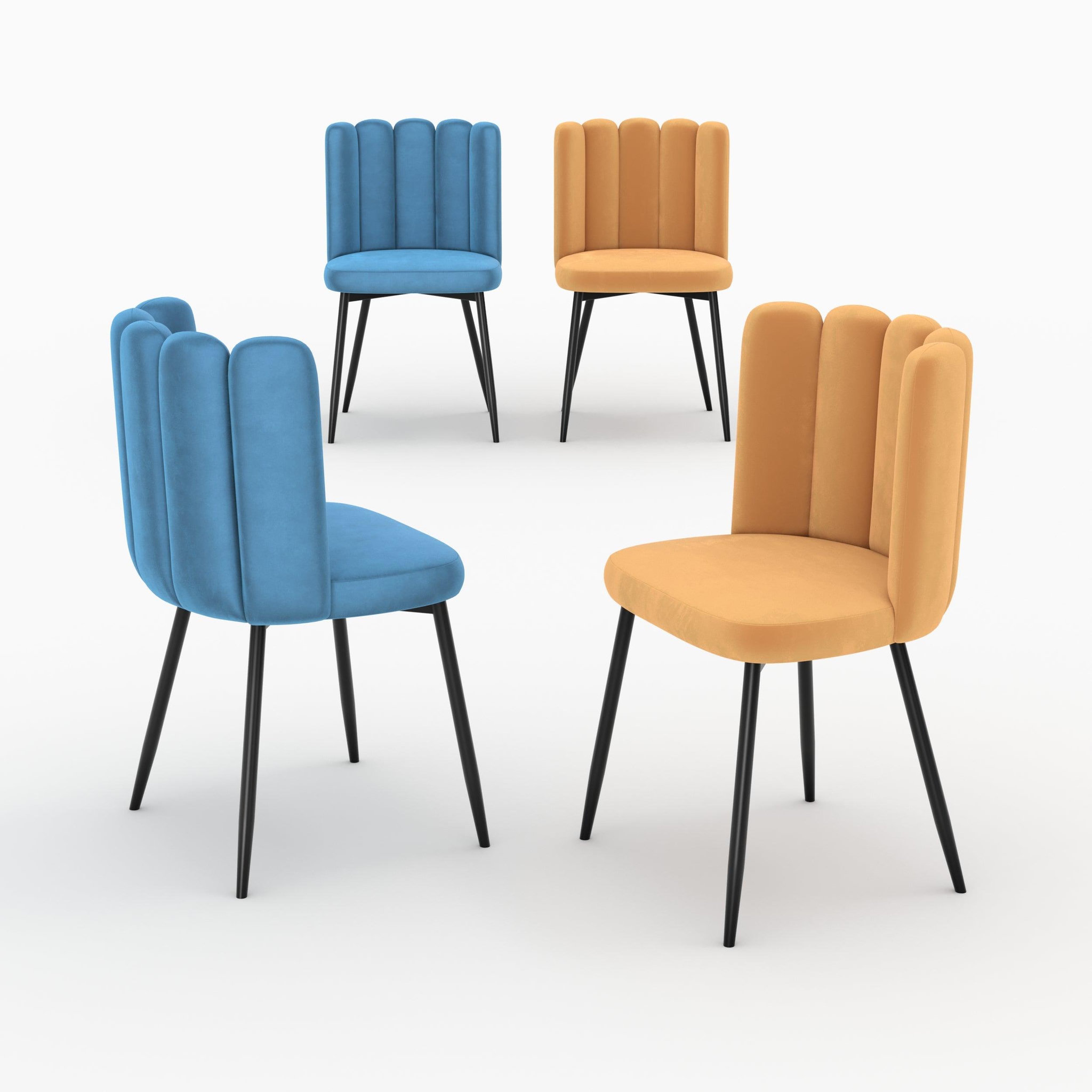 MAISON PAVANE Pack 4 chaises en velours bleu et jaune-rosy