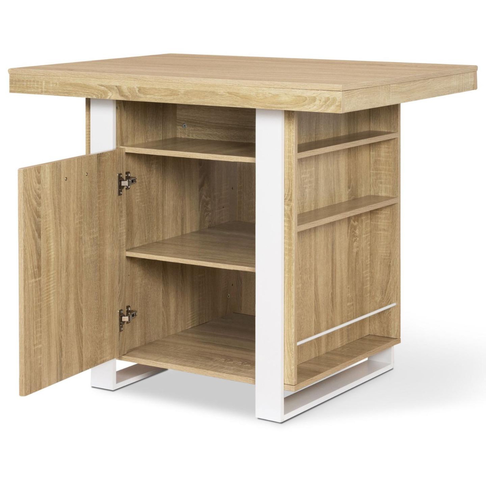 Voir la diapositive 4 : ID MARKET Ilot central phoenix 110 cm bois et blanc avec rangements