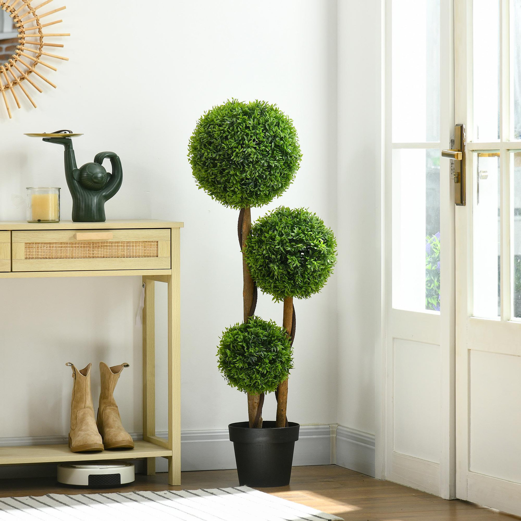 Voir la diapositive 2 : HOMCOM Buis artificiel topiaire artificielle 3 boules H. 110 cm pot inclus