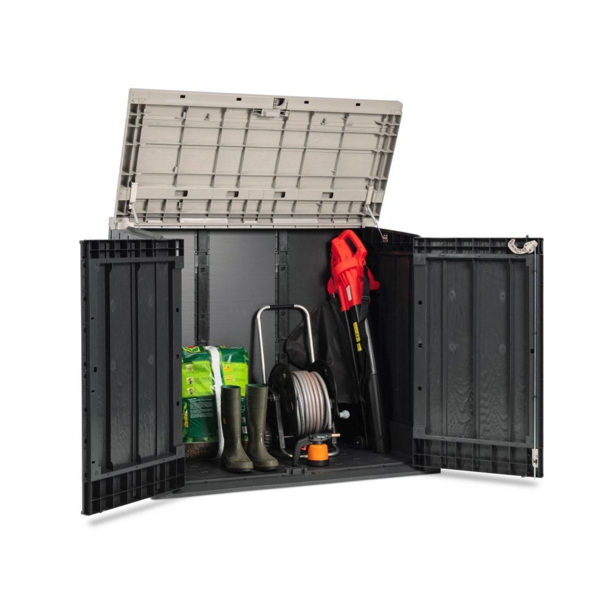 TOOMAX Coffre de rangement jardin multifonction résine - Taupe et Anthracite - 1270L - STORER PLUS XL