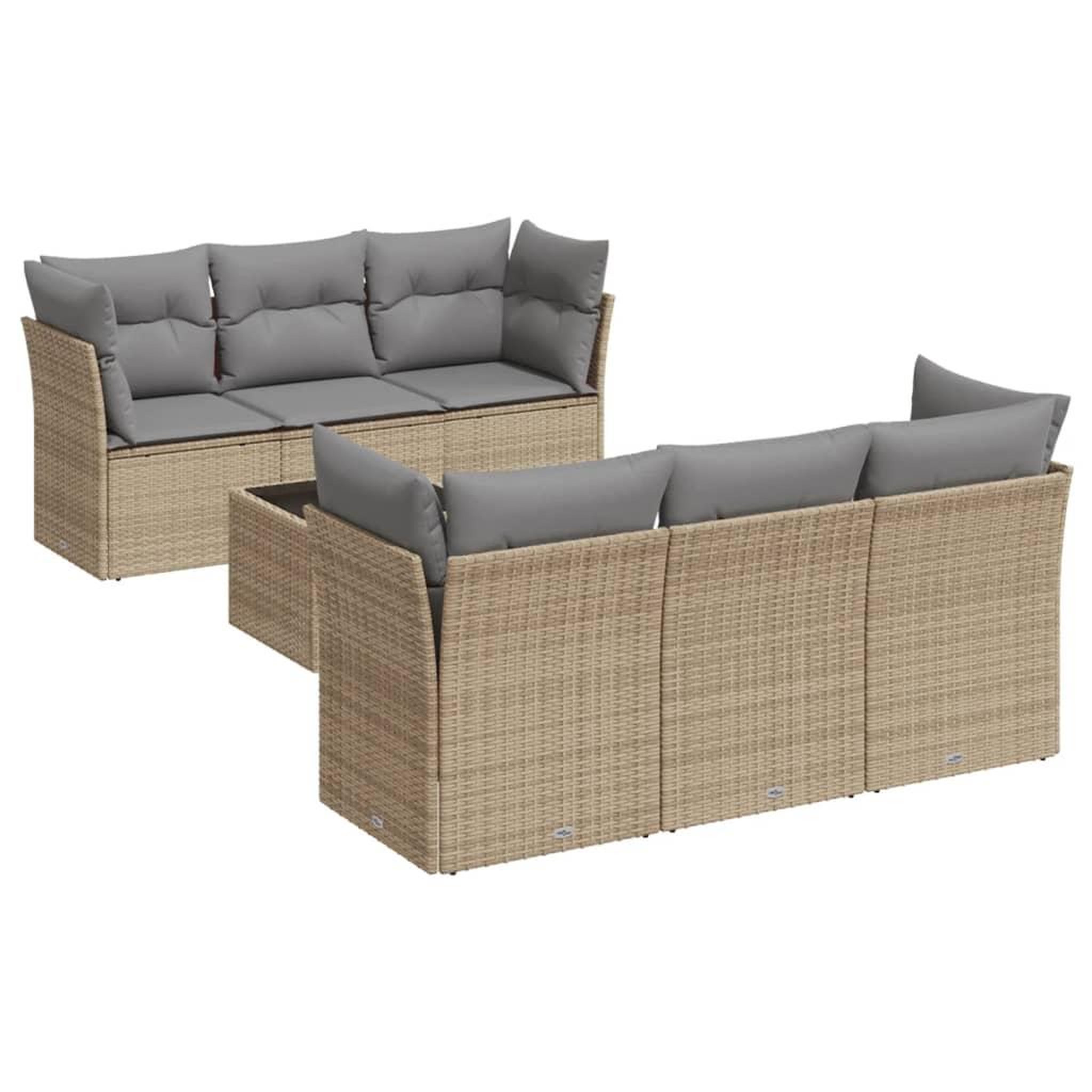 Voir la diapositive 2 : VIDAXL Salon de jardin avec coussins 7 pcs beige resine tressee