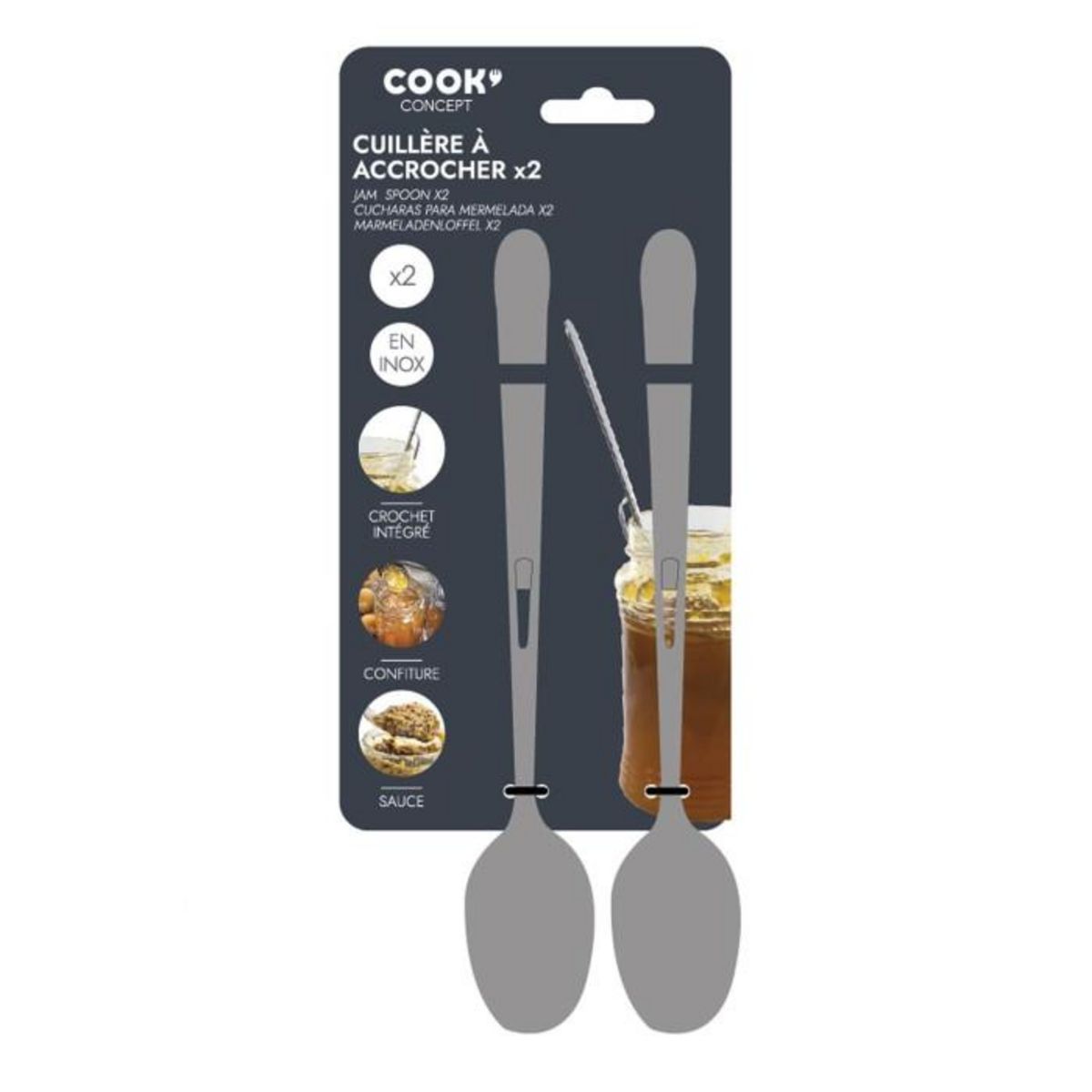 Paris Prix Lot de 2 Cuillères à Confiture  Marmelade  19cm Gris